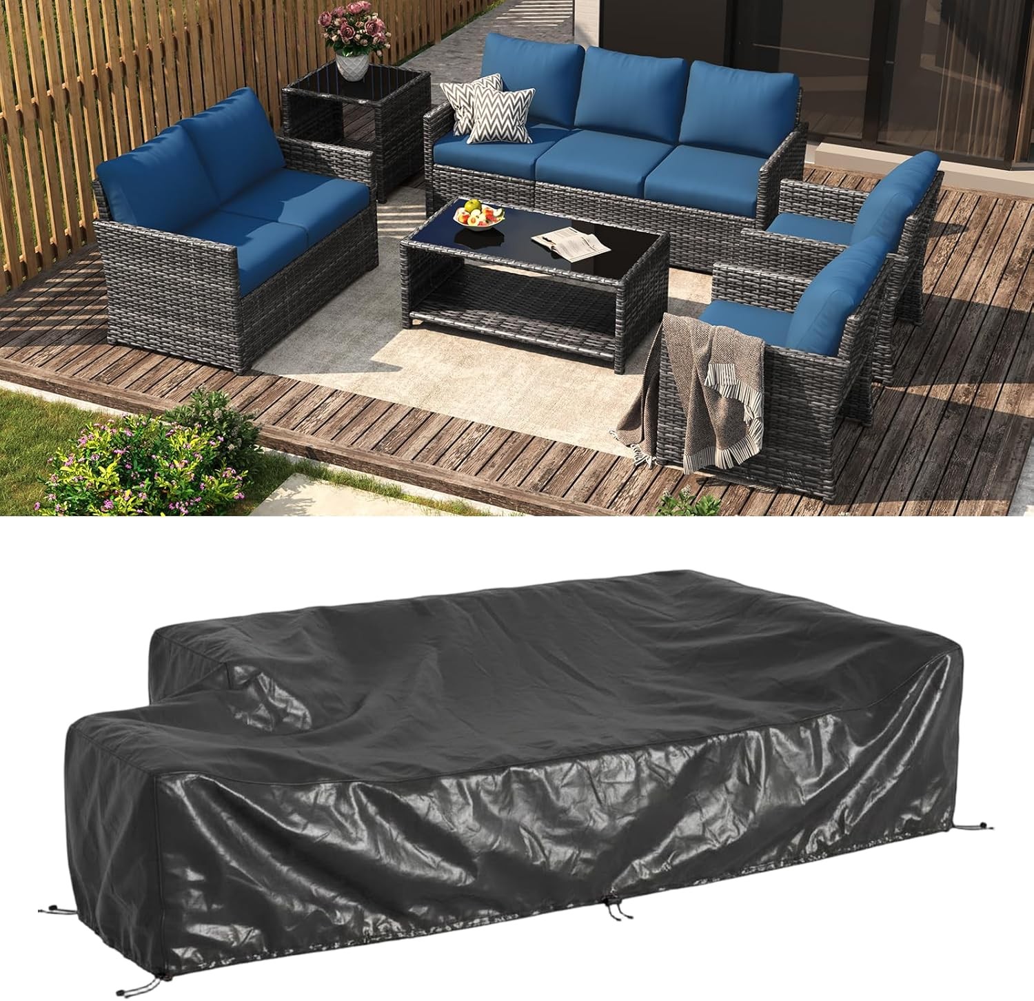 7PCS Patio Wicker Conversation Set with 2 Tables Outdoor Furniture for Garden