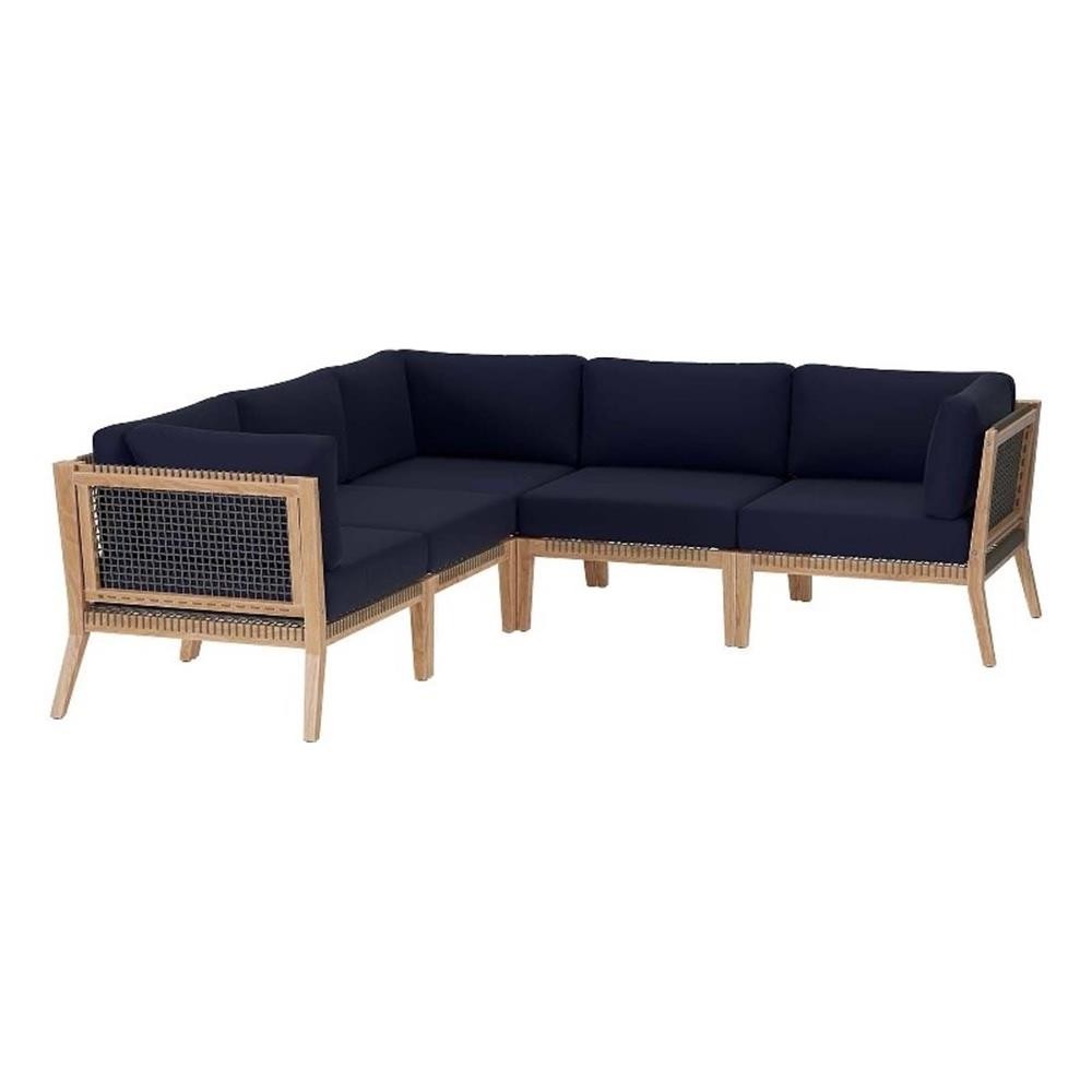 Modway Clearwater 5-Piece Wood Fabric Outdoor Sectional Sofa in Gray/Navy