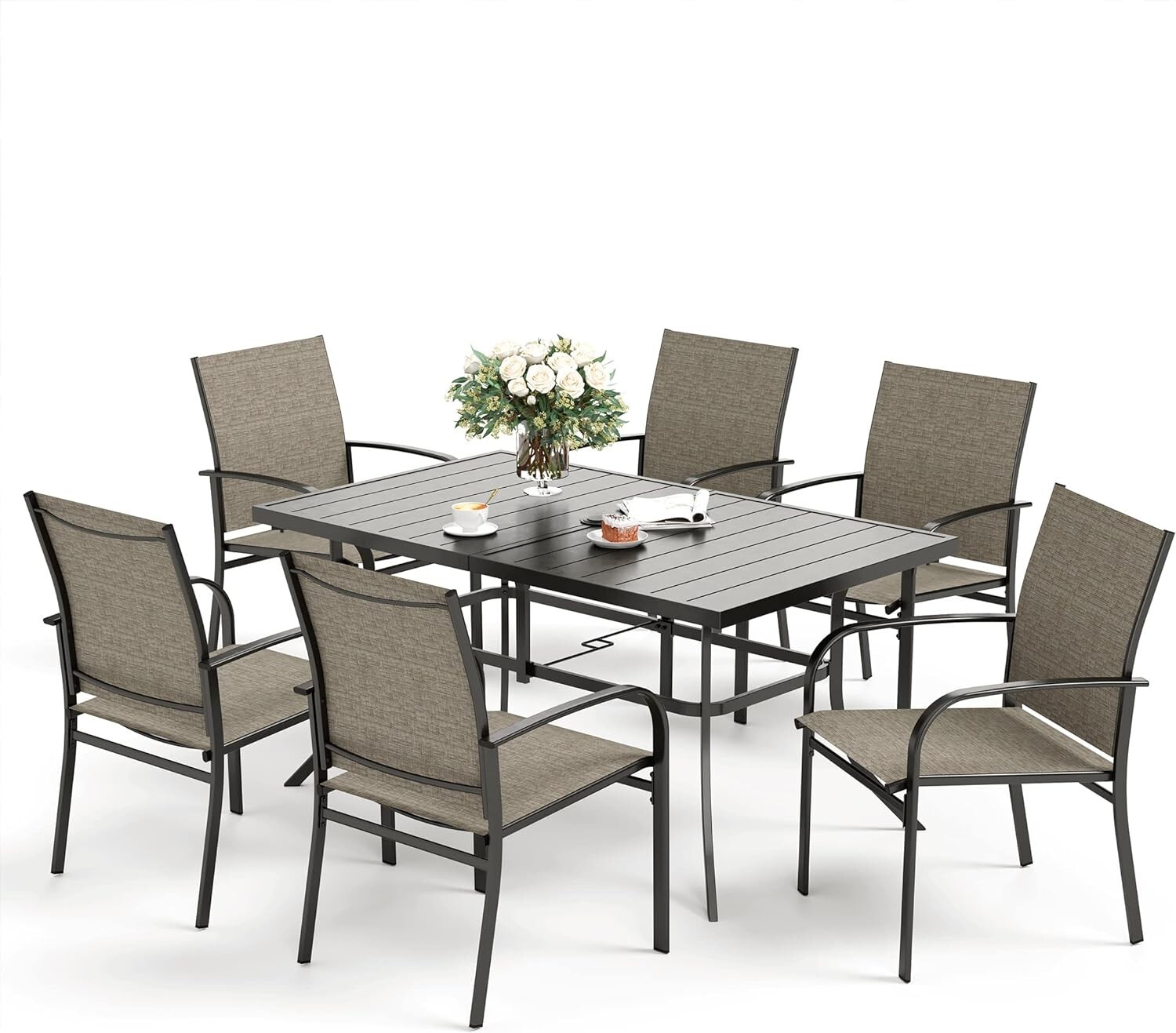 7 Piece Patio Dining Furniture Set Outdoor Table Chairs Set Rectangular Tables