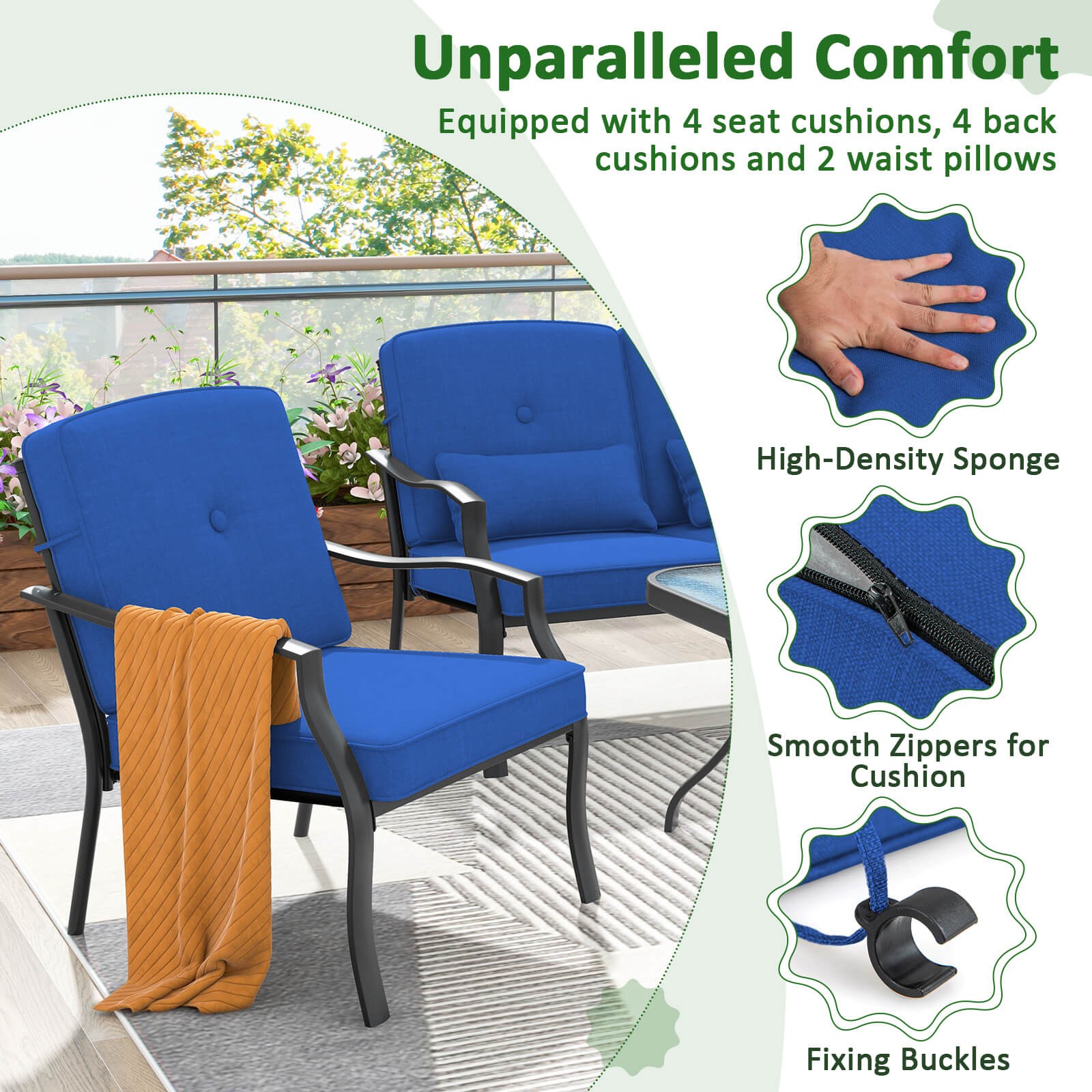 2 PCS Patio Furniture Set Outdoor Loveseat Chair Coffee Table Cushioned Seat