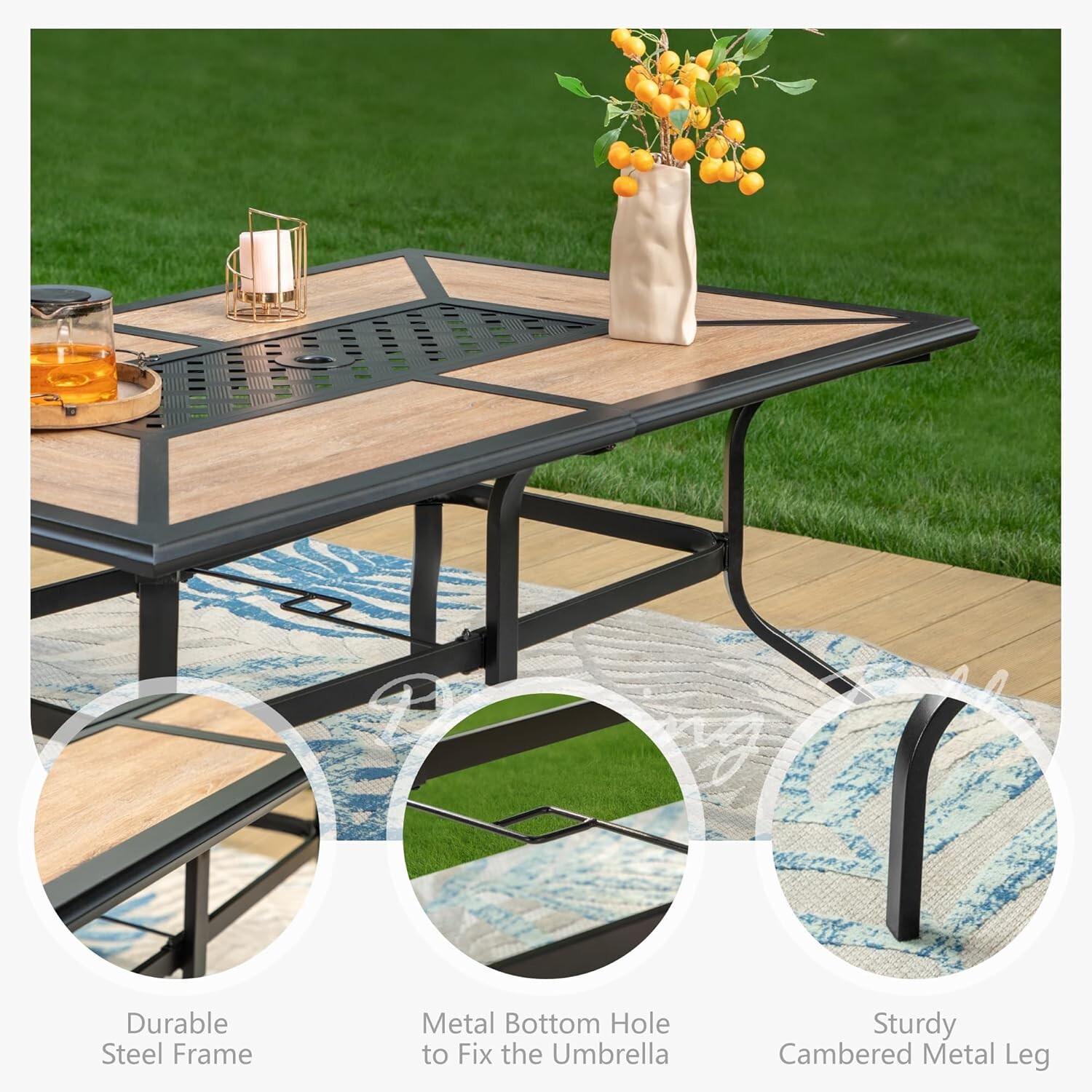 7 Pieces Patio Dining Table Chairs Sets Outdoor Dining Set Rocker Swivel Chair