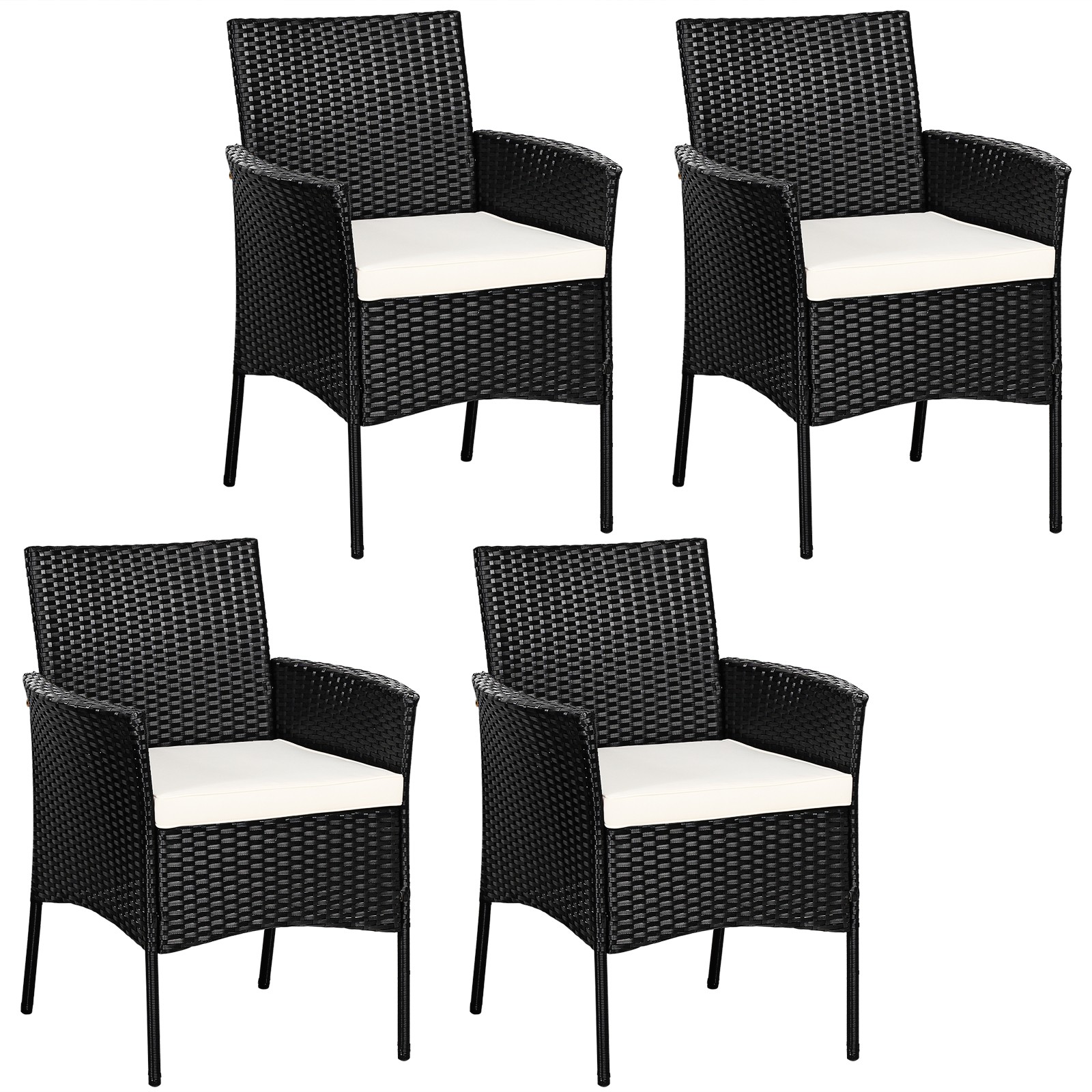 Costway Set of 4 Patio Rattan Arm Dining Chair Cushioned Sofa Furniture Black