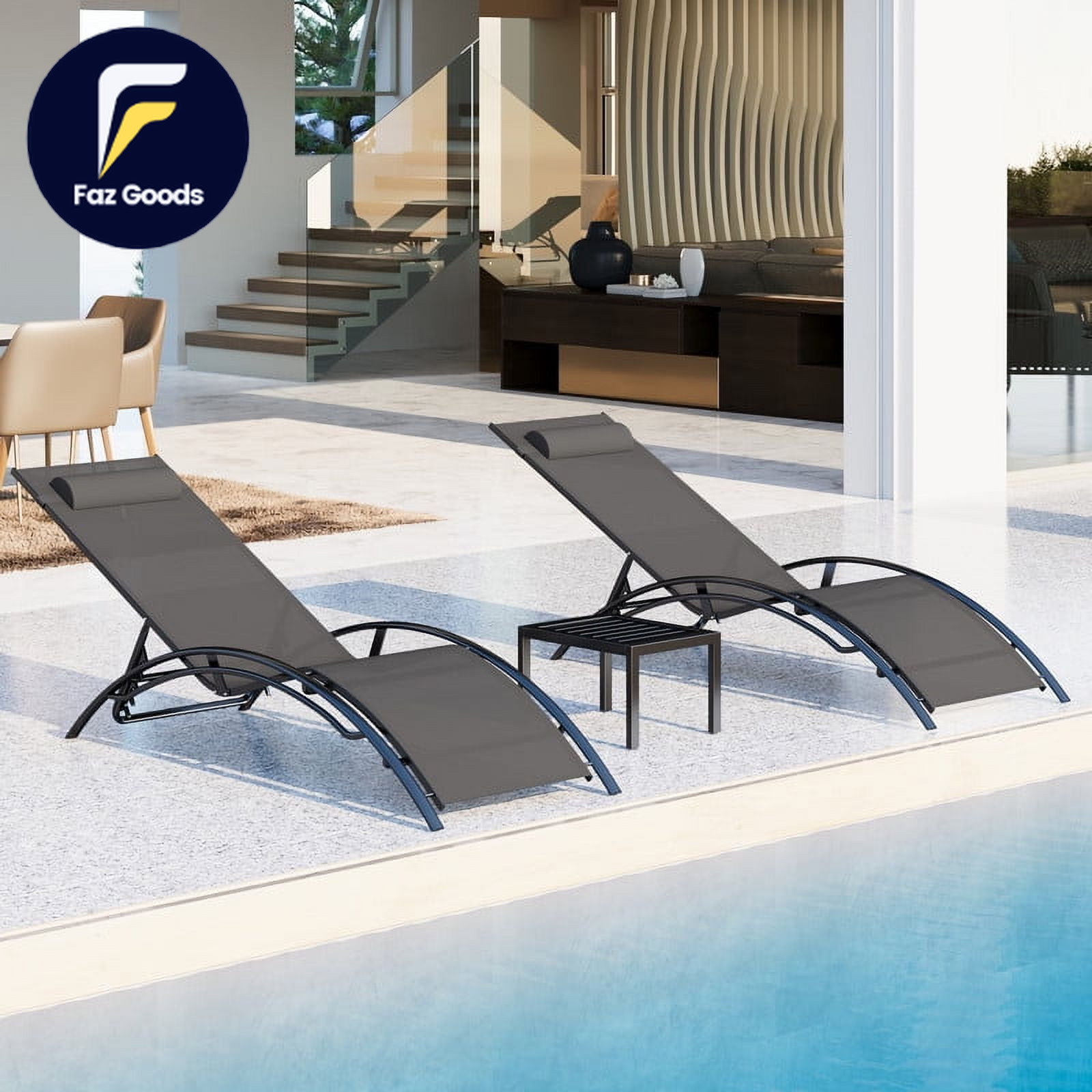 3 Pc Patio Bistro Outdoor Chaise Lounge Chair Furniture All Weather Patio Chais