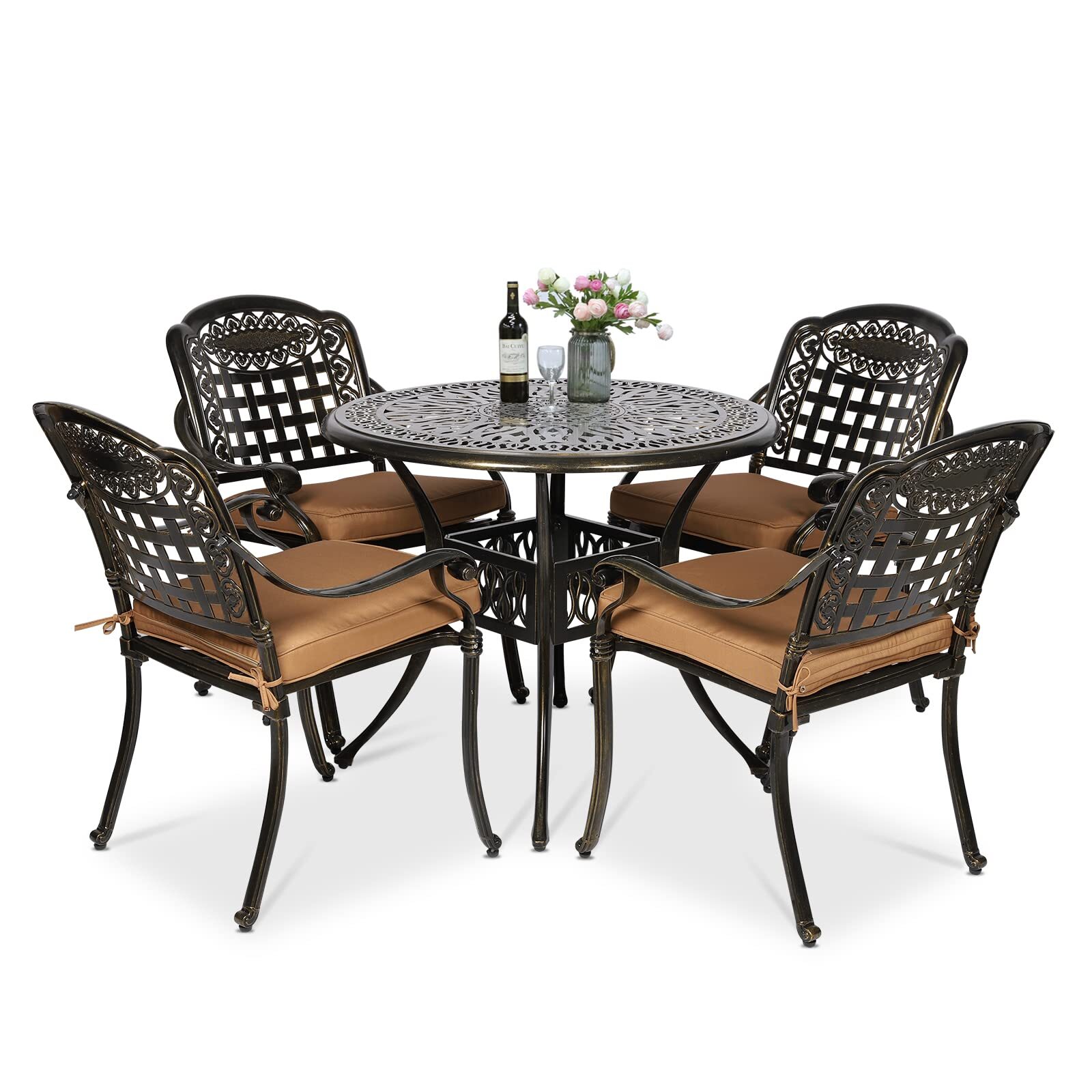 5-Piece Patio Dining Set All-Weather Cast Aluminum Balcony Conversation Set