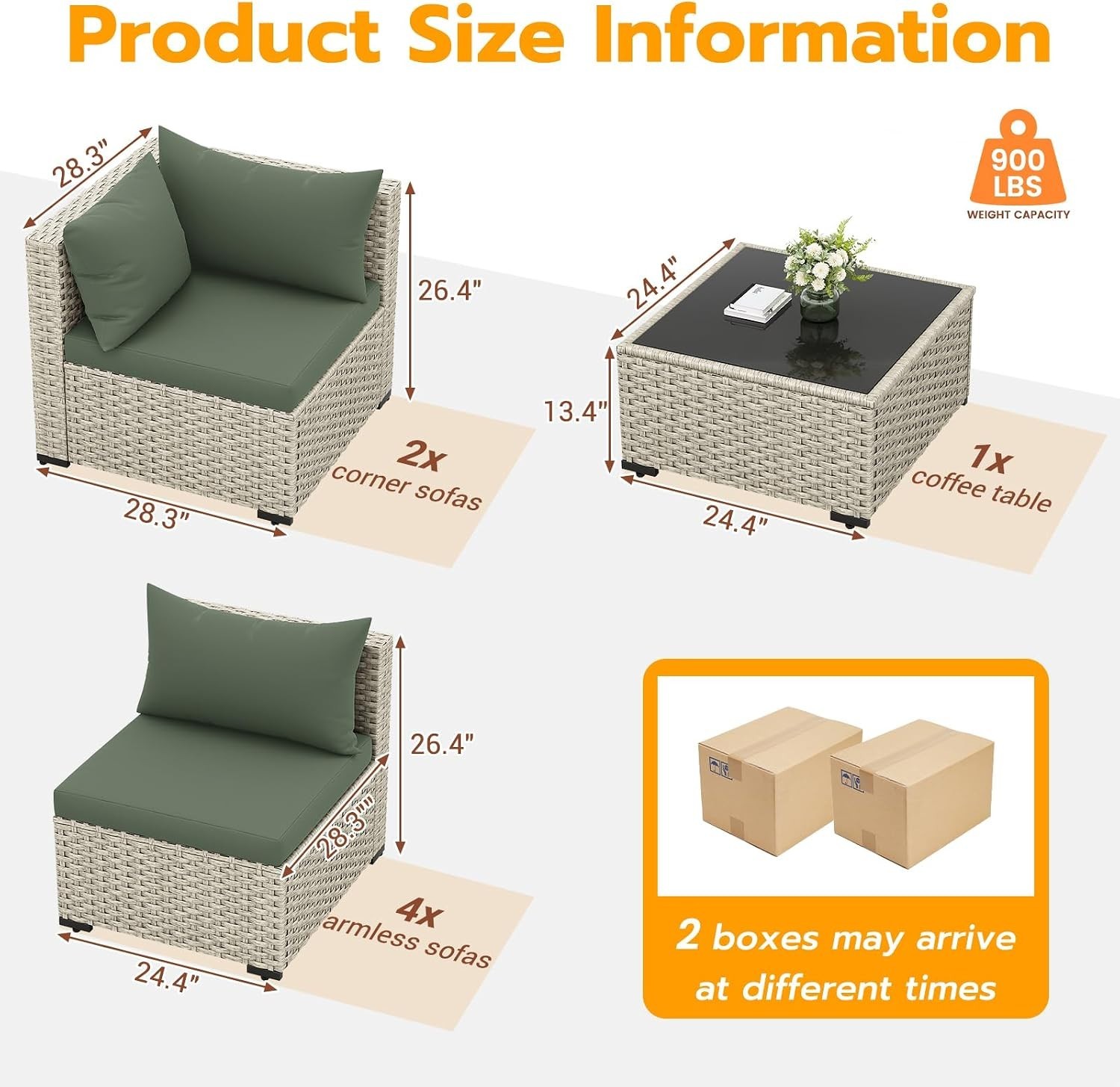 Outdoor Patio Furniture Set 7 Pcs Rattan Cushions Square Coffee Table Garden