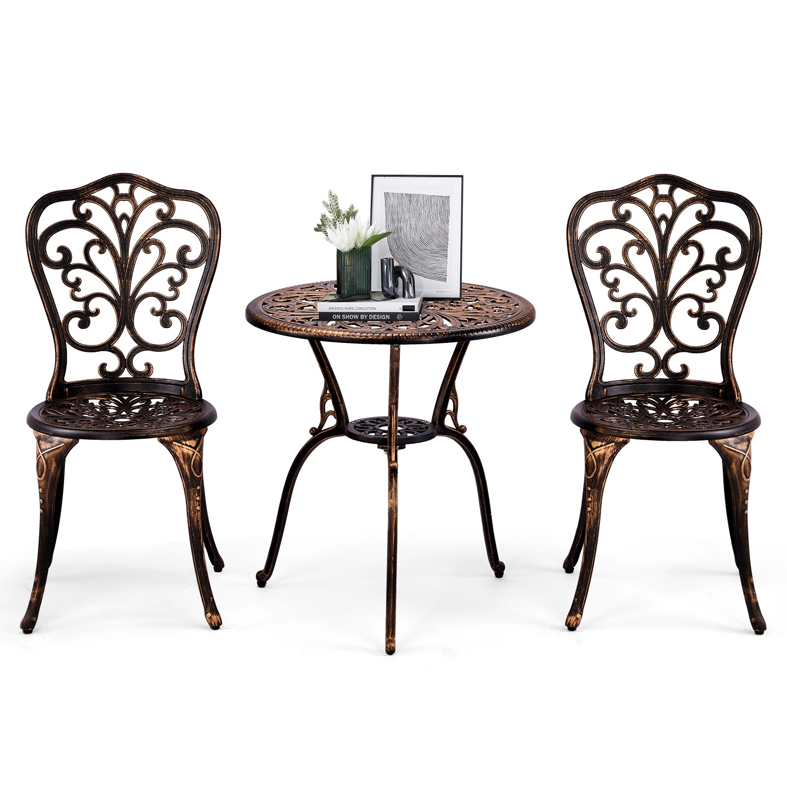 Outdoor Bistro Set,Outdoor Patio Set, All-Weather Cast Aluminum Bistro Table Set