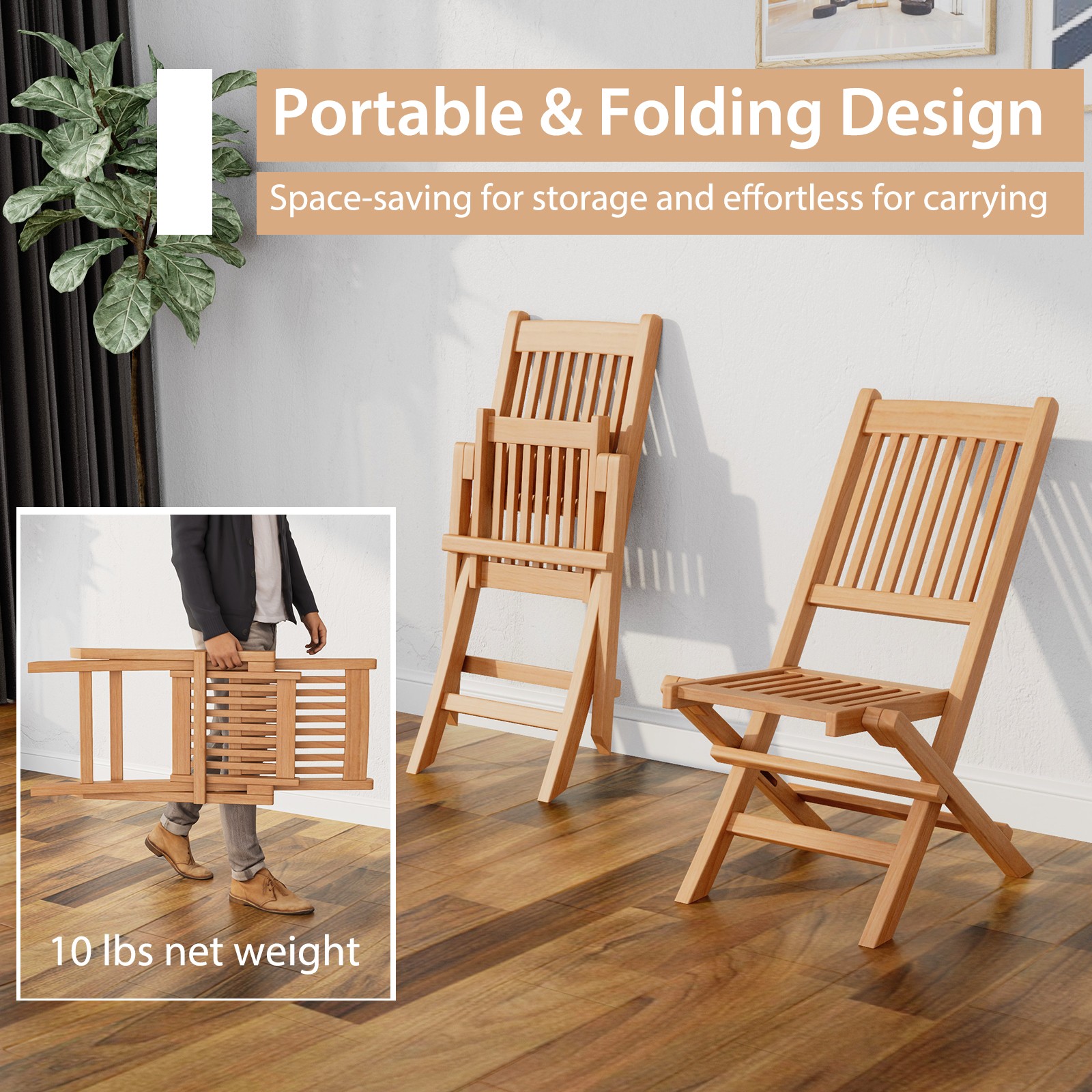 3pcs Patio Indonesia Teak Wood Bistro Dining Set Folding Chair & Table Slatted