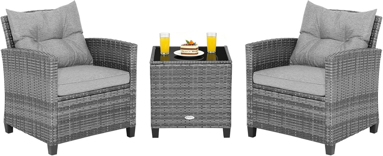 3-Piece Patio Furniture Set, Outdoor Wicker Rattan Sofa with Cushions, Coffee Ta