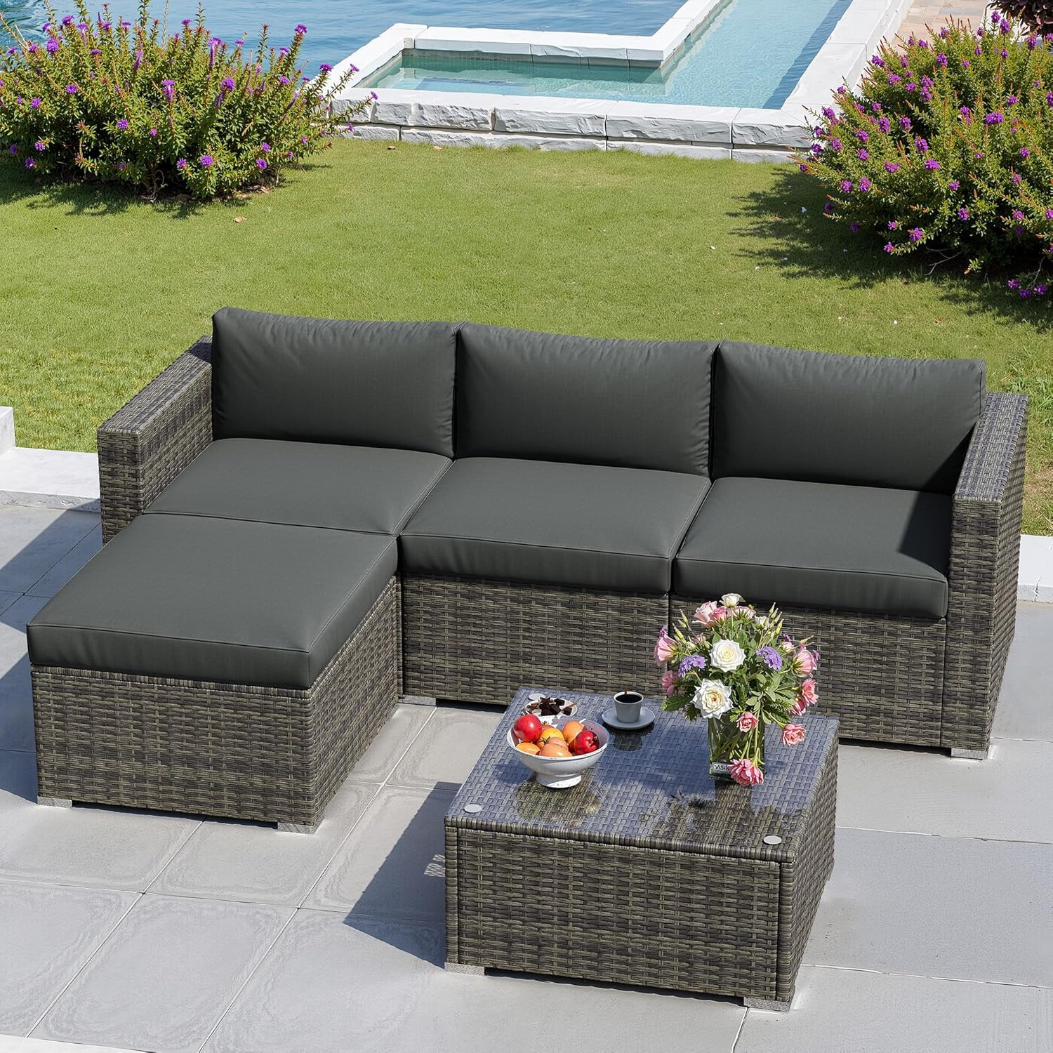 5 Pieces Outdoor Patio Furniture Set, Patio Sectional Furniture Set, All-Weather