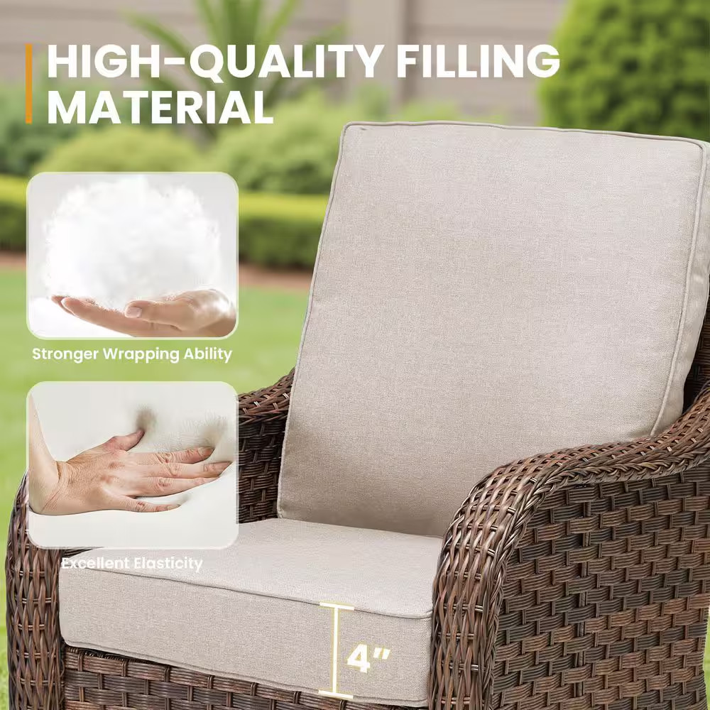 Rainf Brown 2-Piece Wicker Outdoor Loveseat Furniture Set Patio Rattan Loveseat