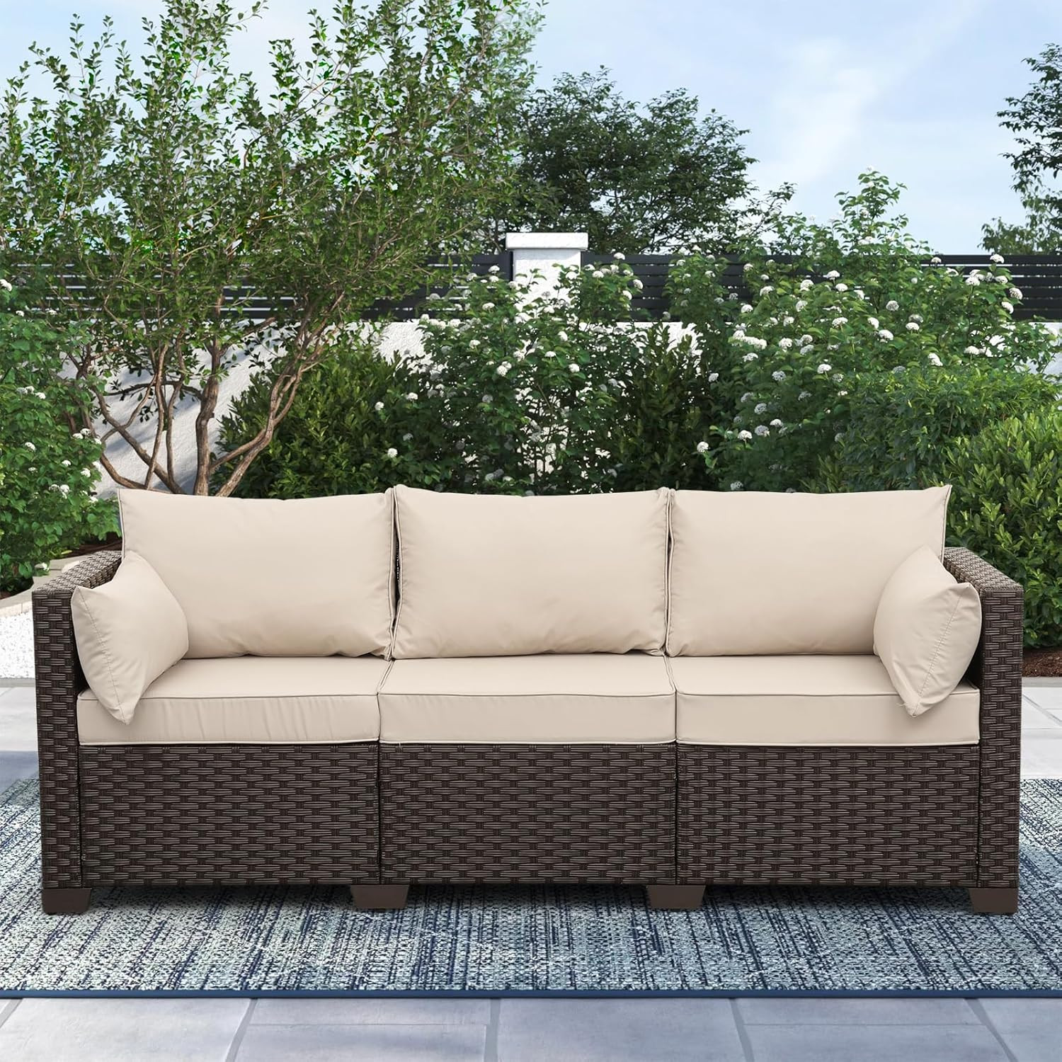 Rattan Star Outdoor Furniture Couch 3 Seater Sofa Outdoor Brown Wicker Sofa Deep