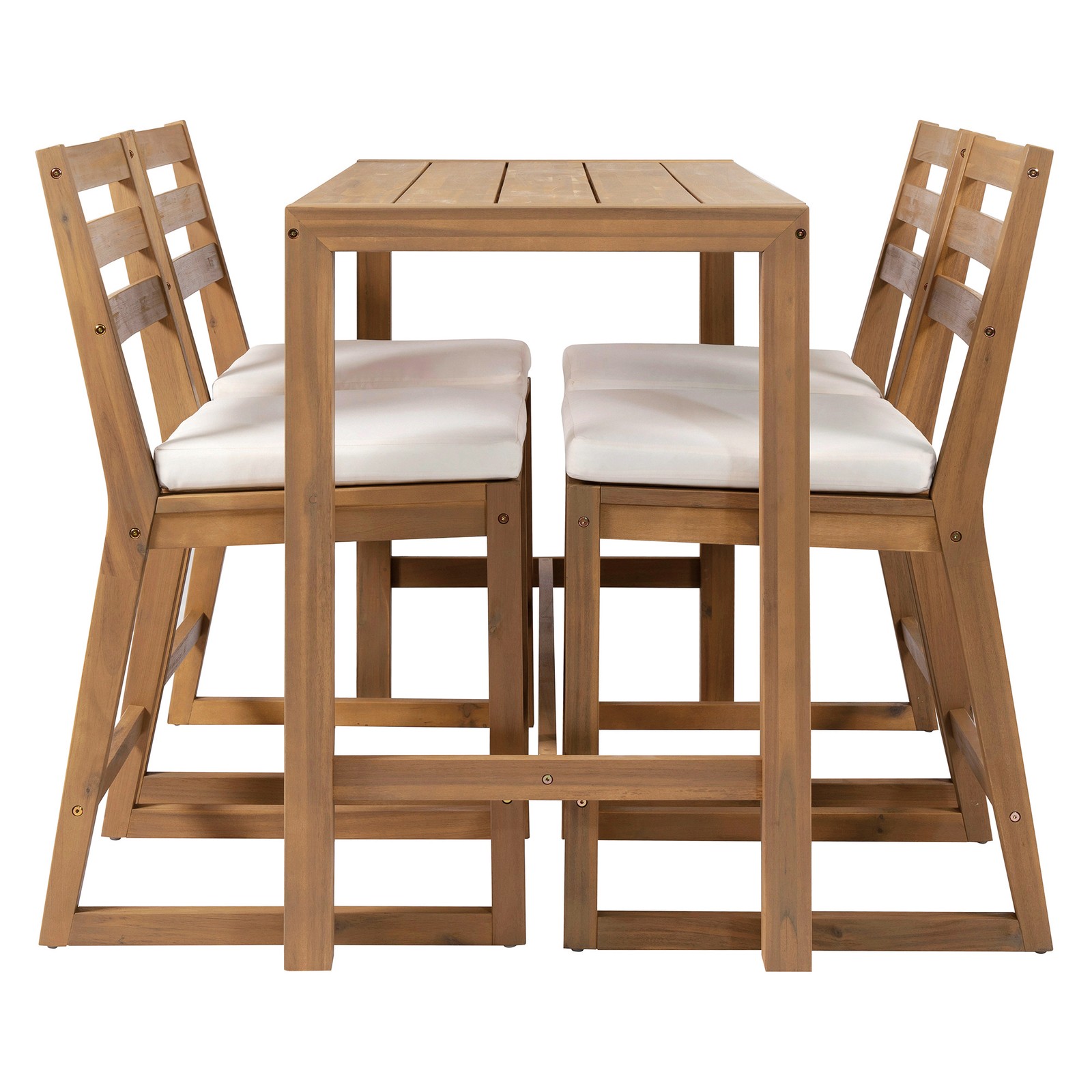 5-Piece Acacia Wood Patio Bar Set w/ Beige Cushion, Light Teak Finish