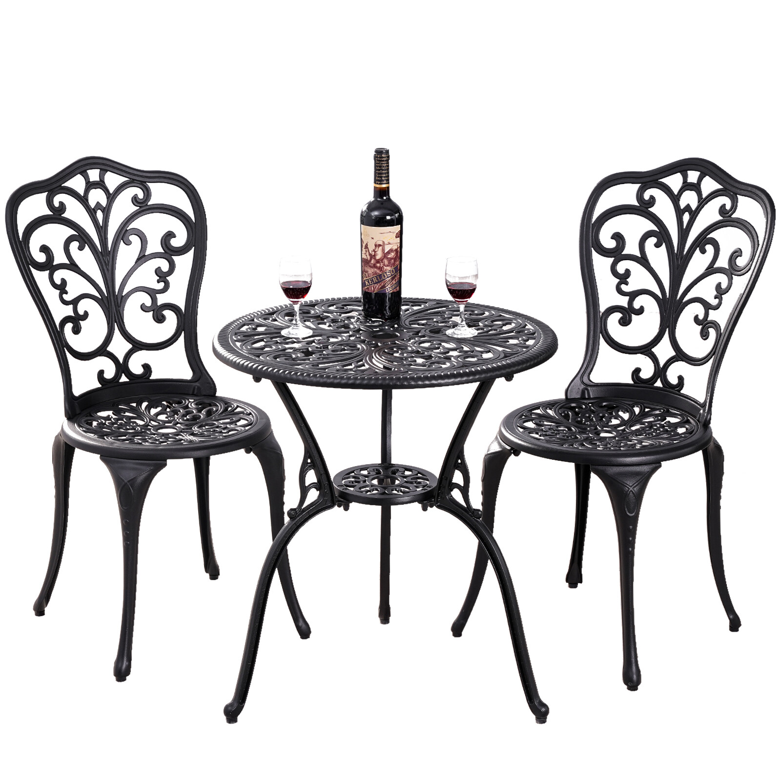 3PCS Patio Bistro Table Outdoor Dining Furniture Set with 2 Chairs,1 Round Table