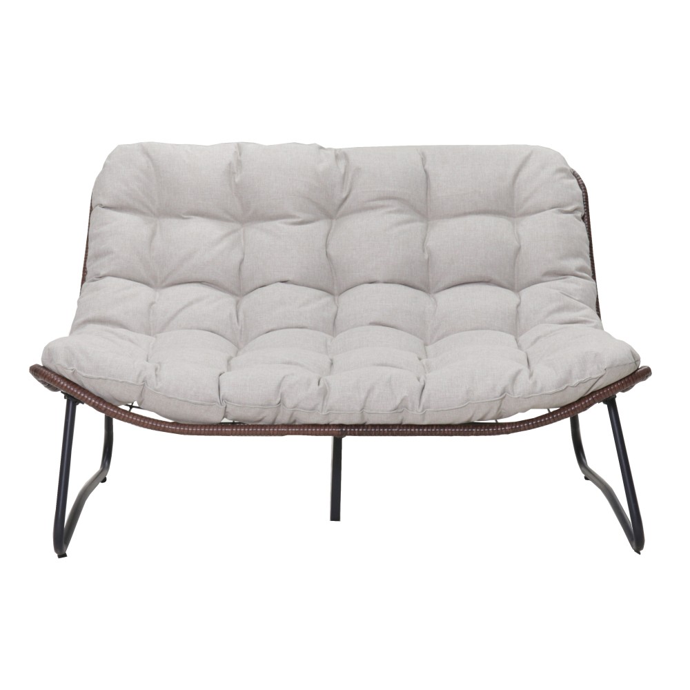 Outdoor Rattan Loveseat Sofa Glider w/ Thick Cushions for Patio, Garden, Balcony