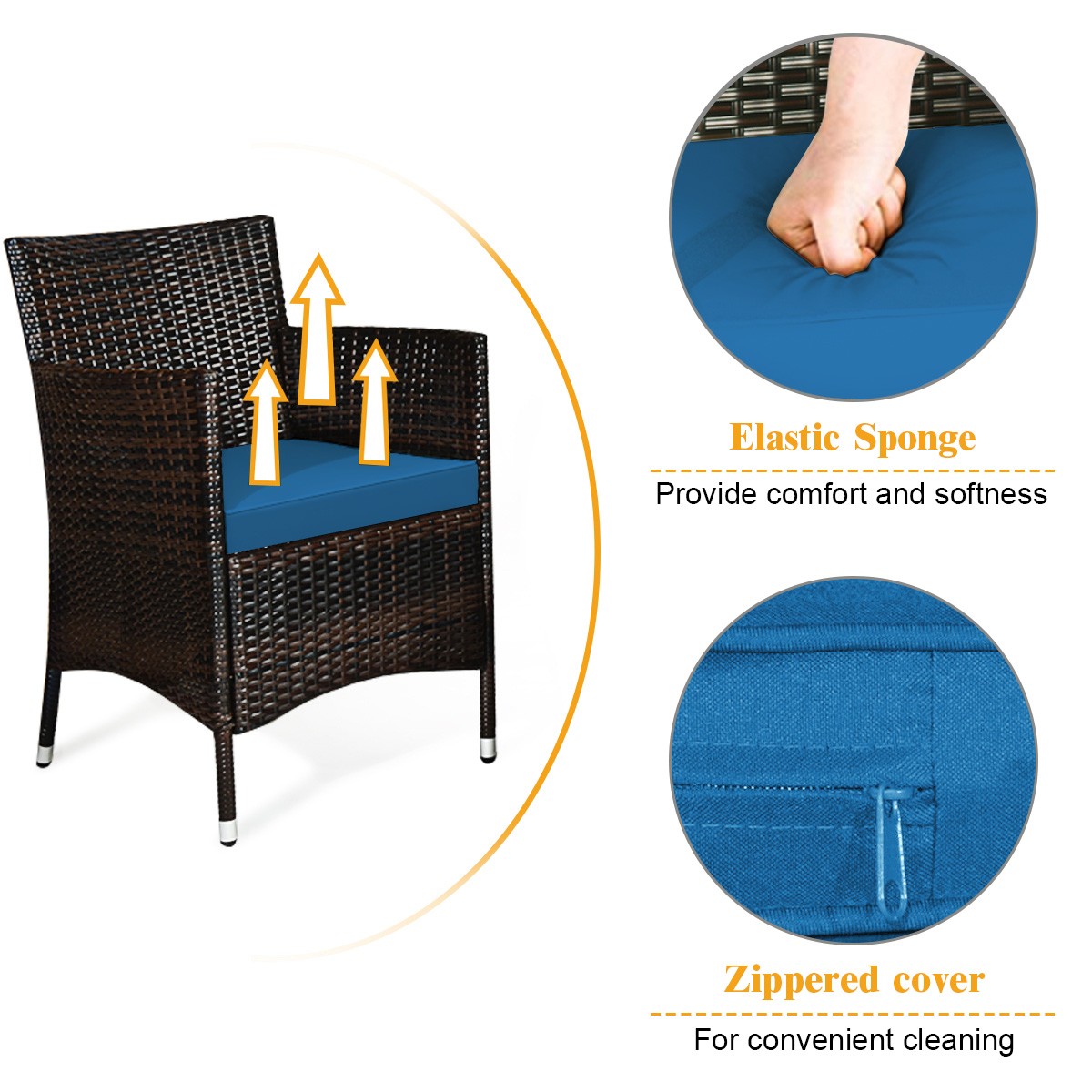 8PCS Rattan Patio Furniture Set Cushioned Sofa Chair Coffee Table Peacock Blue