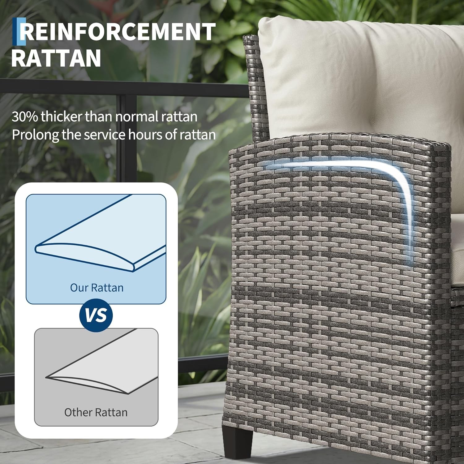 3 PCS Patio Furniture Set Outdoor Rattan Wicker Sofa w/ Cushions and Glass Table