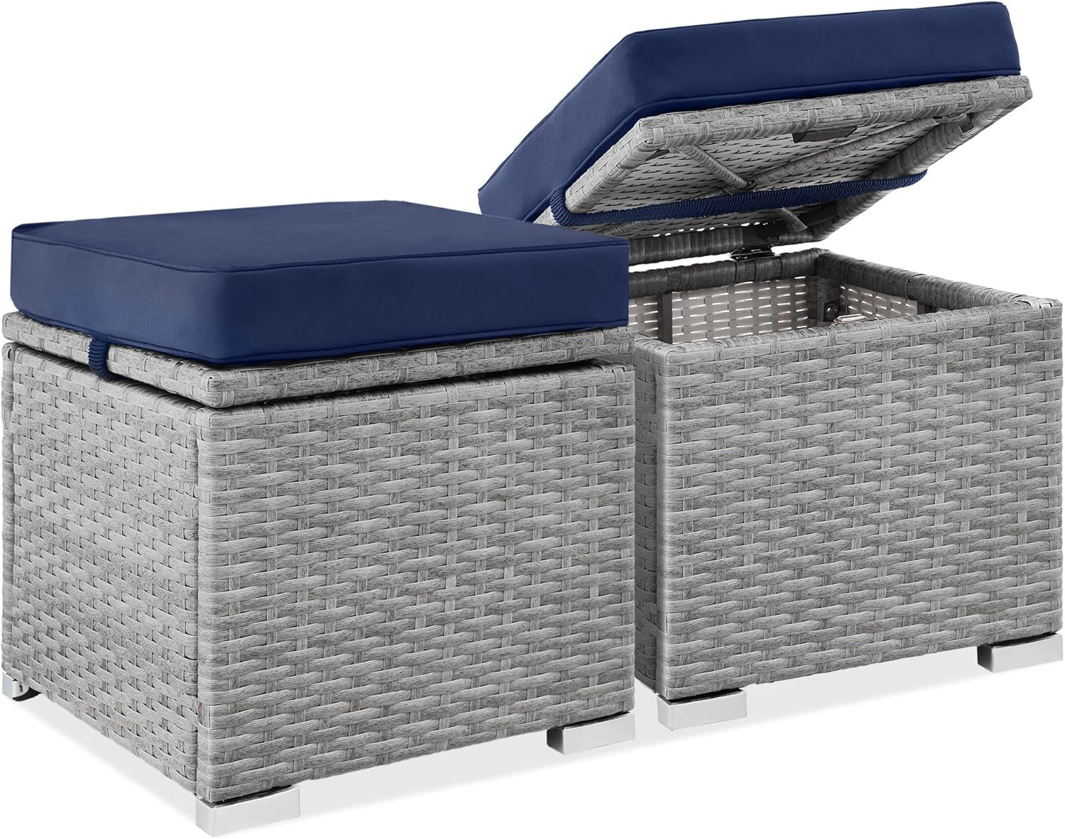 Best Choice Products Set of 2 Wicker Ottomans, Multipurpose Outdoor Furniture fo