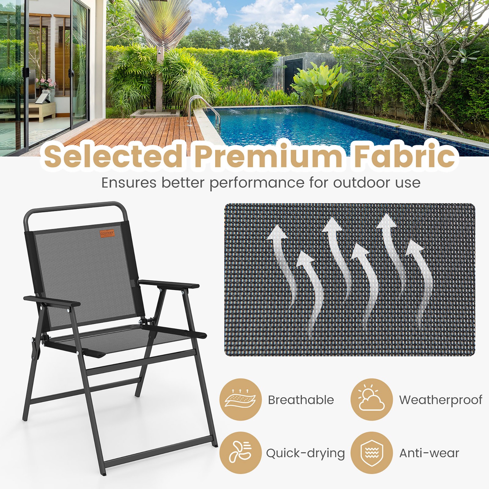 3-Piece Patio Bistro Set Outdoor Folding Chairs & Table Set Black