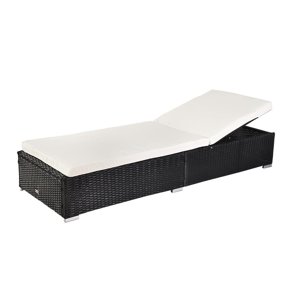 Modern Rattan Outdoor Lounge Chaise Cushion All Weather Patio Chair – Black