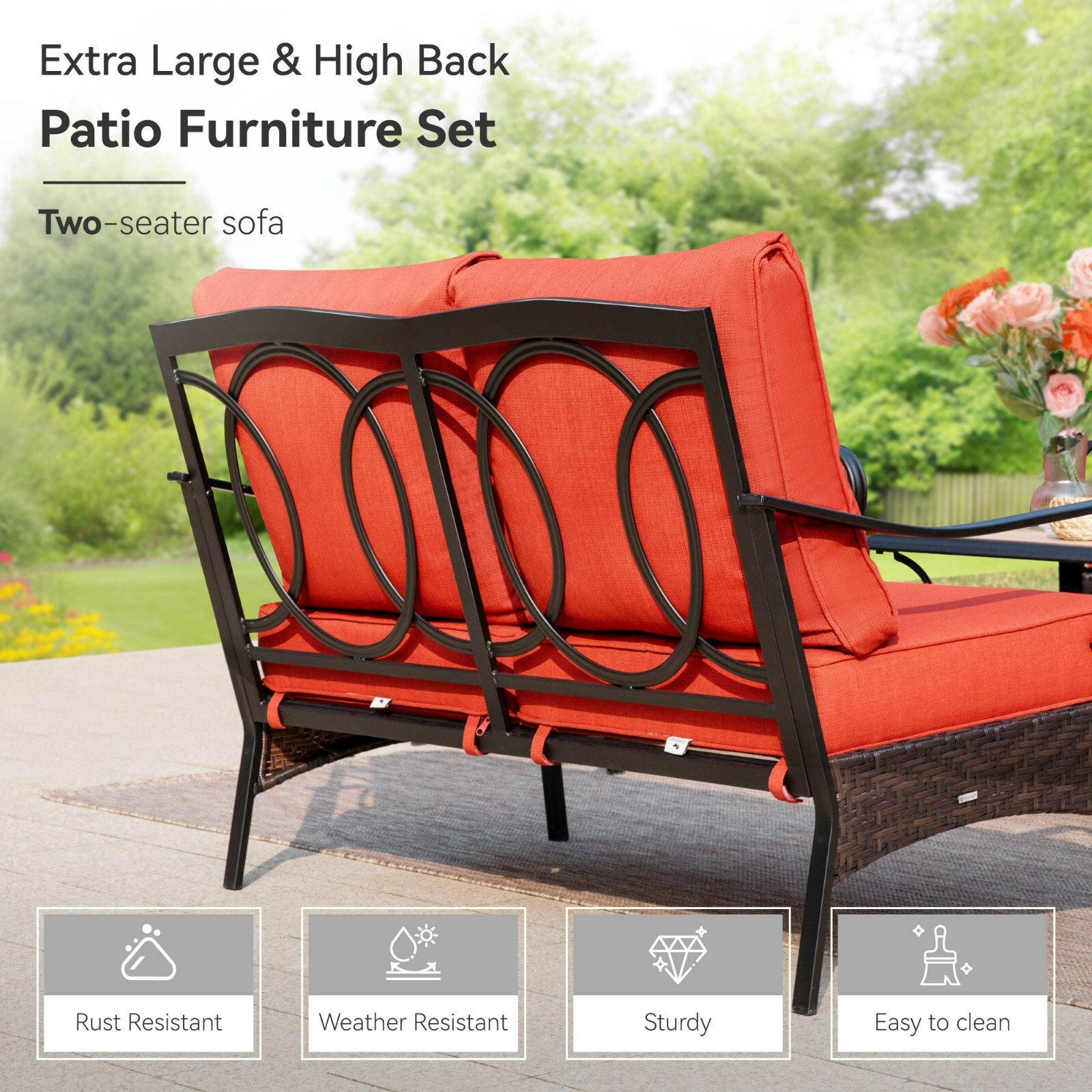 4Seats Outdoor Modern Patio Furniture Set Wicker Sofa Conversation Set for Porch