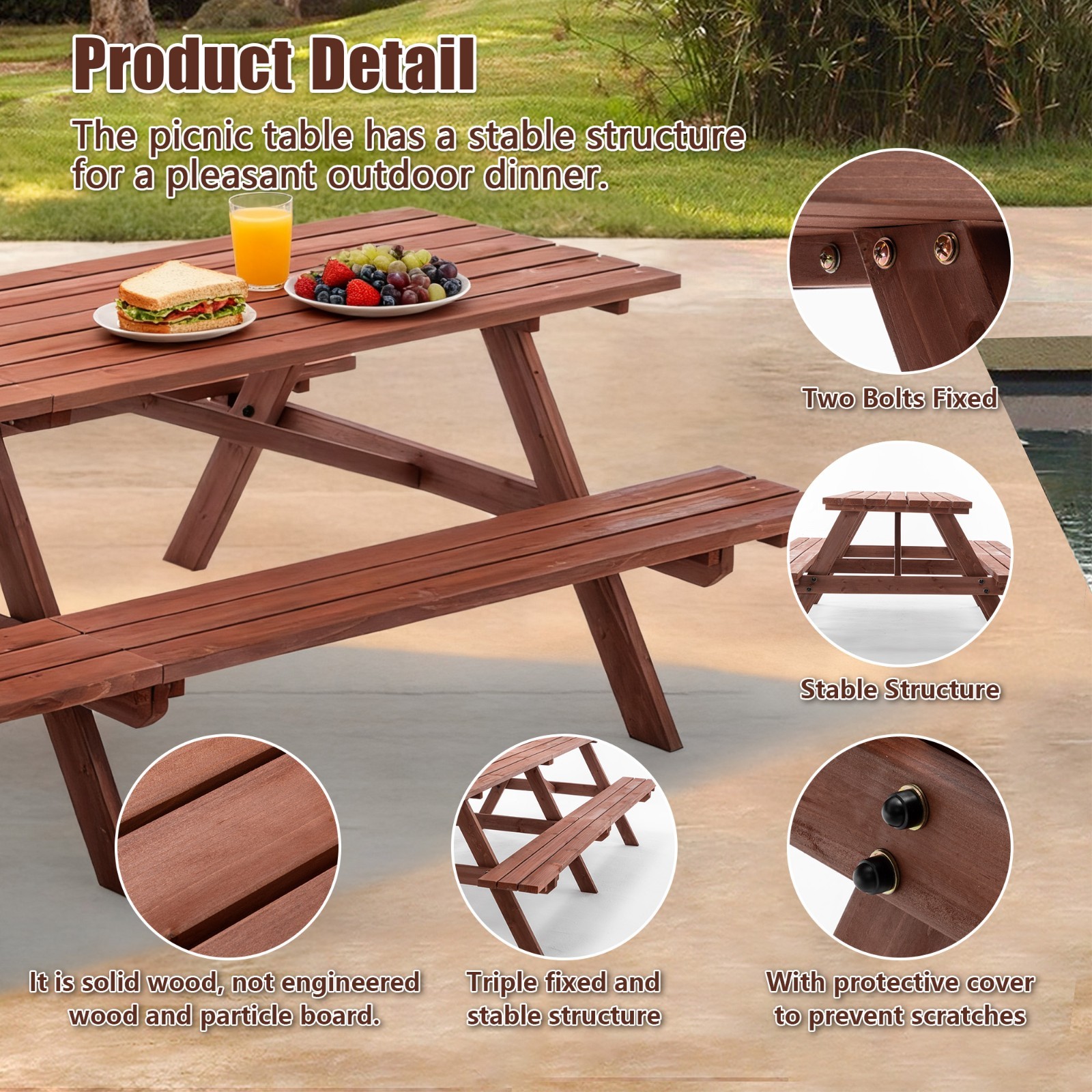 Outdoor Wooden Picnic Table Set 75-121″ w/ Benches & Umbrella Hole – 8 to 16