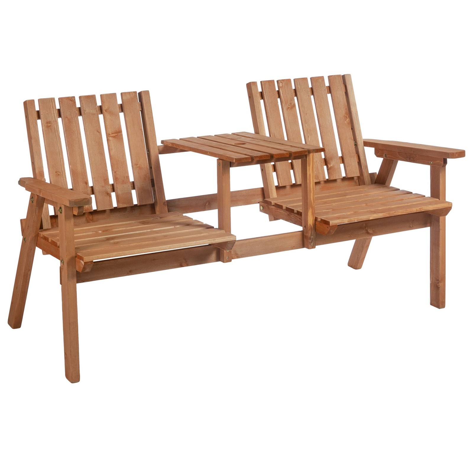 Orange Fir Love Seat w/ Slatted Back, Center Table, 1.75″ Umbrella Hole