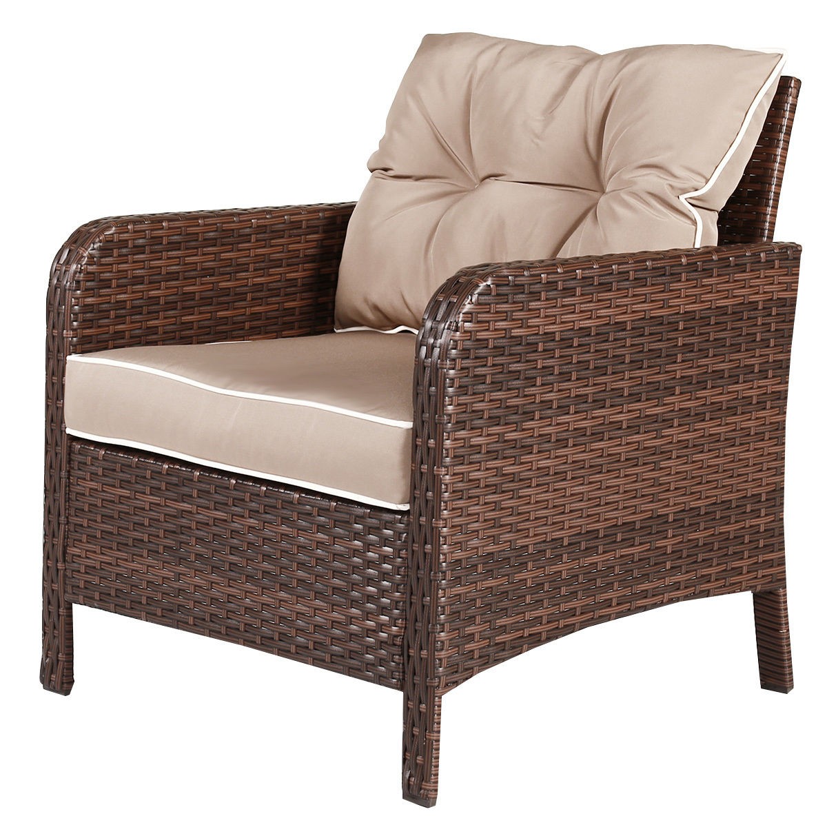 5 PCS Rattan Wicker Furniture Set Sofa Ottoman W/ Cushions Patio Garden Yard NEW