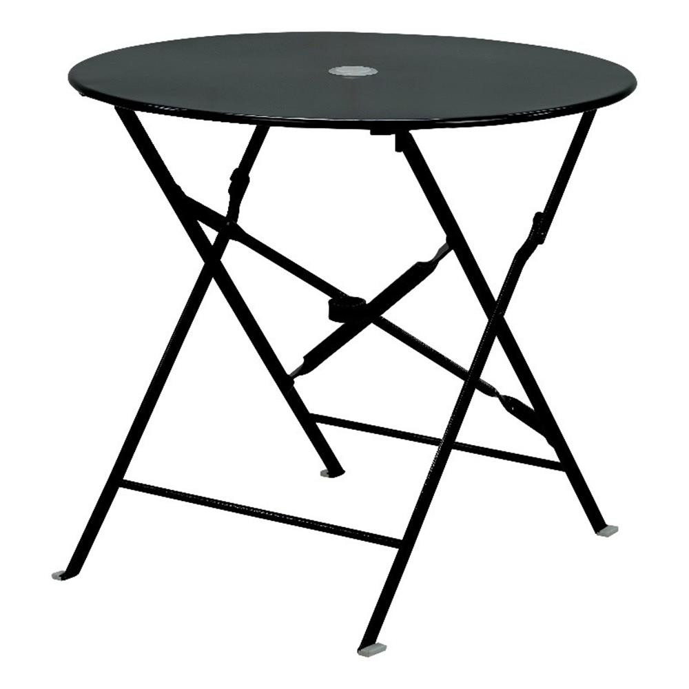 Pemberly Row 30″ Folding Metal Bistro Table with Umbrella Hole in Black