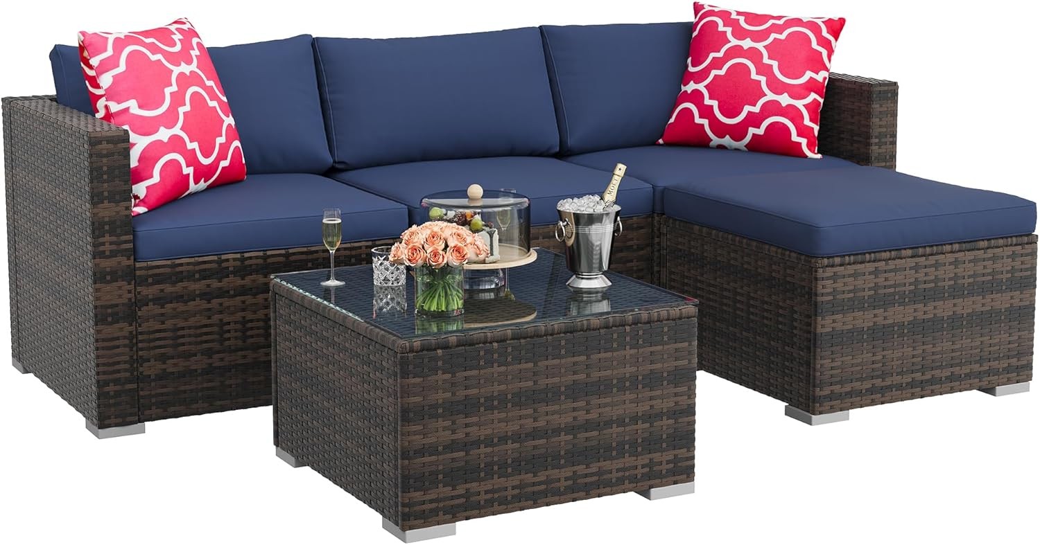 5-Piece Patio Furniture Set Outdoor Wicker Rattan Furniture w/ Table for Yard