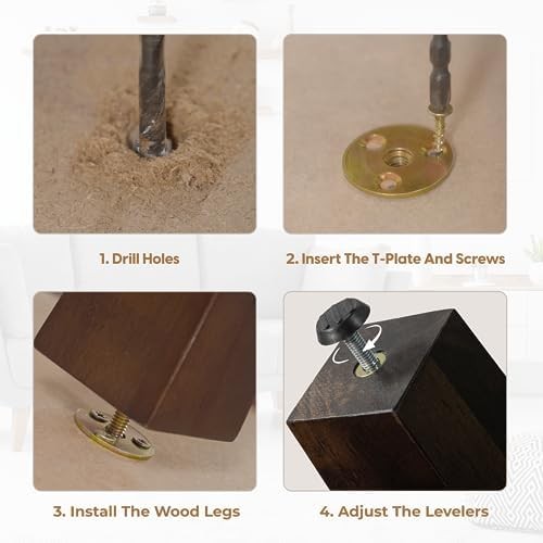 Yes4All 4-Inch Square Wooden Furniture Legs Set of 4, Brown Mid-Century Modern F