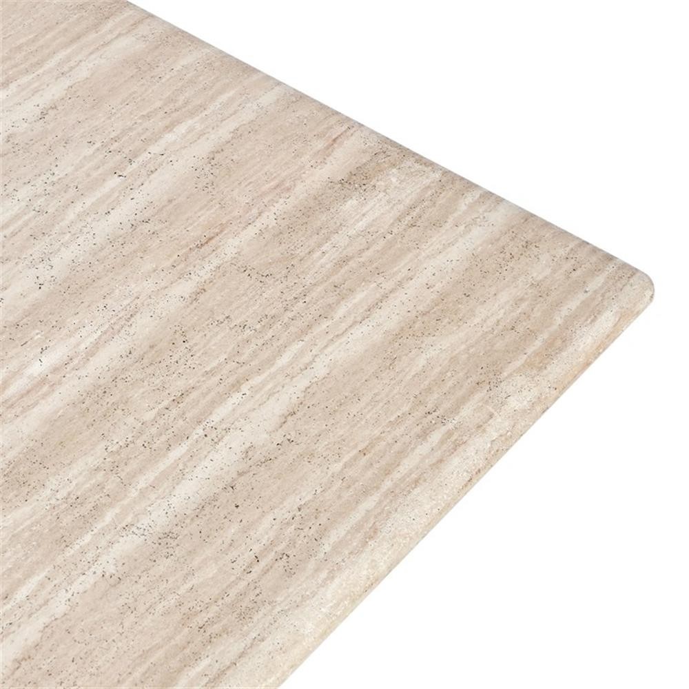 Pemberly Row 87″ Travertine Beige Stripped Stone Outdoor Dining Table
