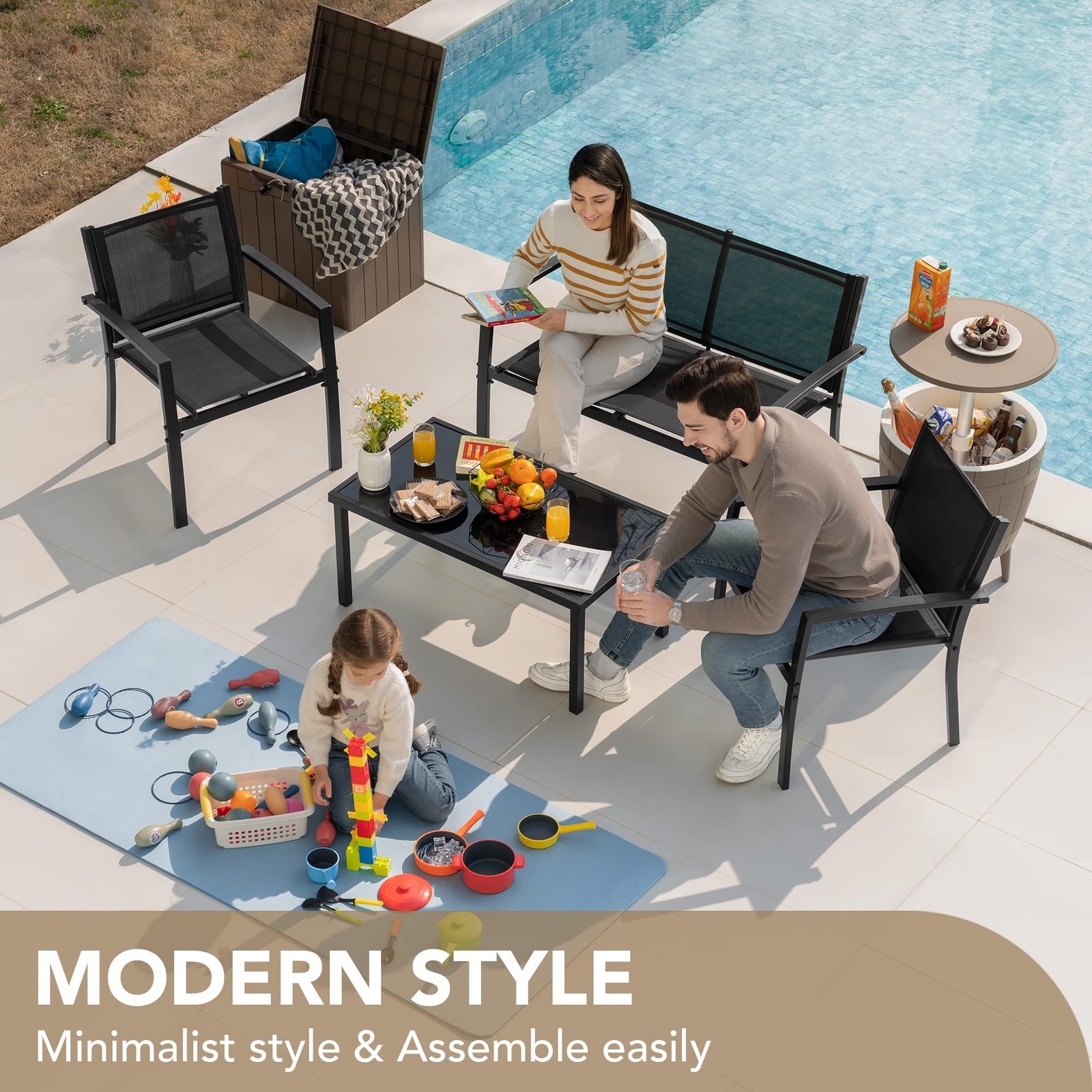 Outdoor Table and Chairs Set of 4 Patio Furniture Modern For Outside Clearance