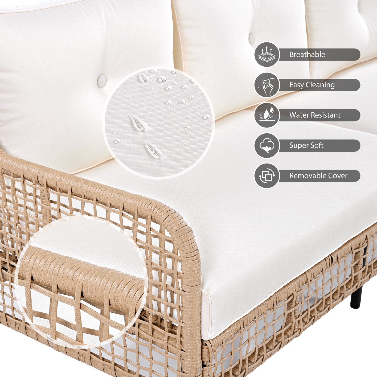 5-Piece Patio Furniture Set with Swivel Chairs, Beige Wicker Sectional Sofa