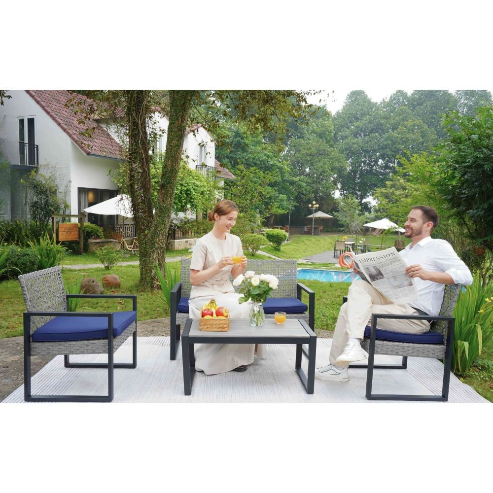 4-Pc Acacia Wood Patio Furniture Set, Outdoor Balcony Garden
