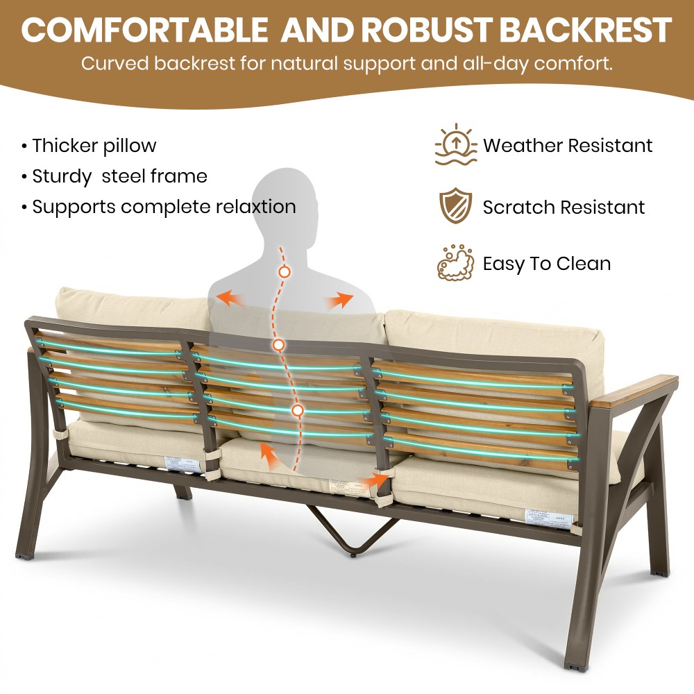 6-Piece Outdoor Patio Furniture Set, Steel Frame Sofa Set with Coffee Table