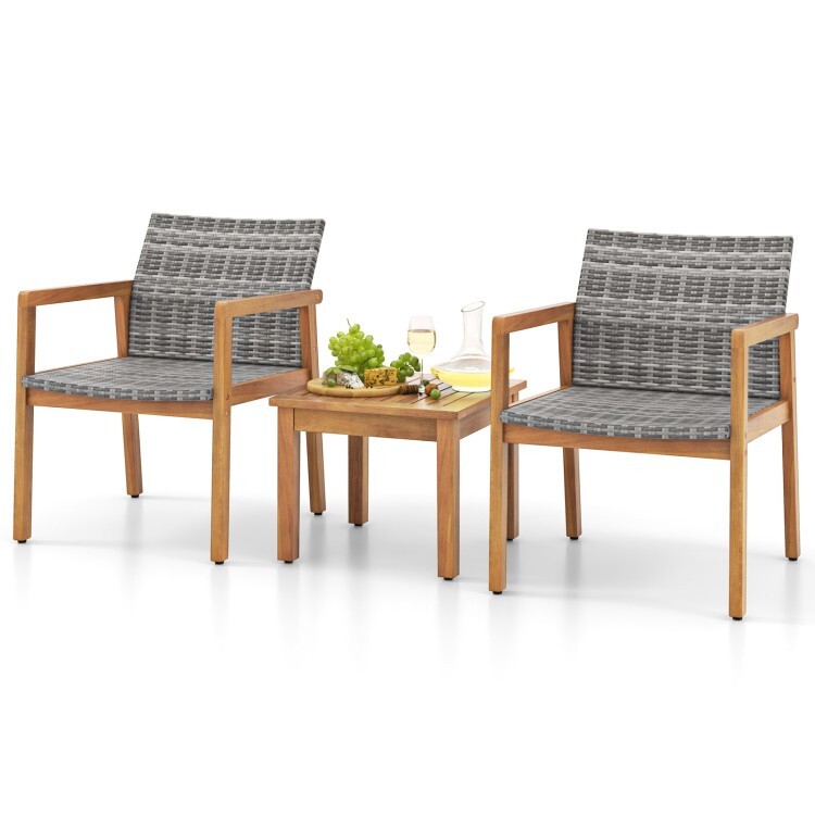 3 Pcs Patio Outdoor Wooden Chairs Garden Furniture Conversation Set Coffee Table