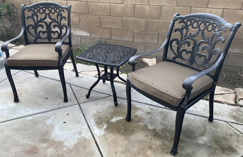3 piece patio bistro set outdoor Elisabeth end table 2 dining chairs cushions