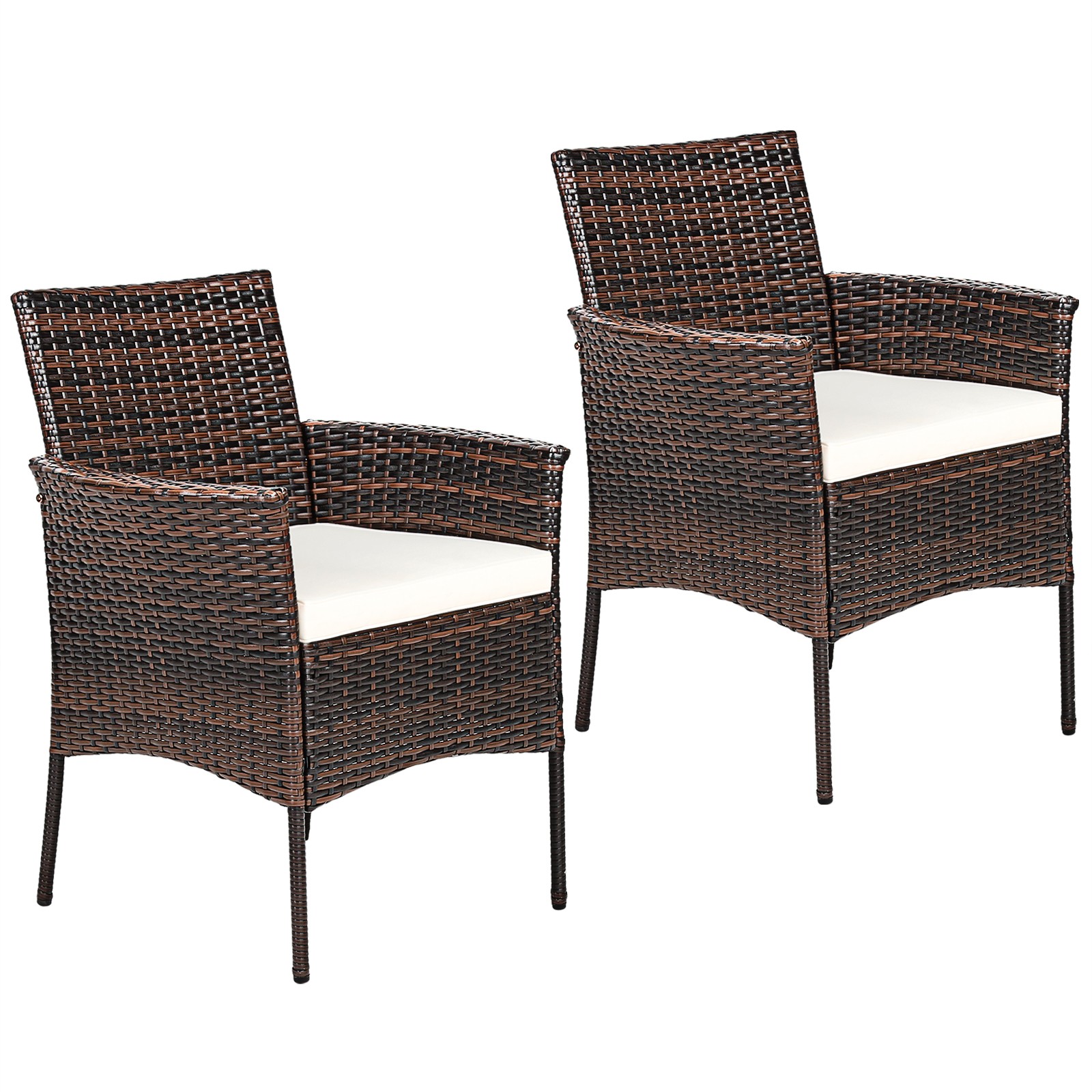Costway Set of 2 Patio Rattan Arm Dining Chair Cushioned Sofa Furniture Brown