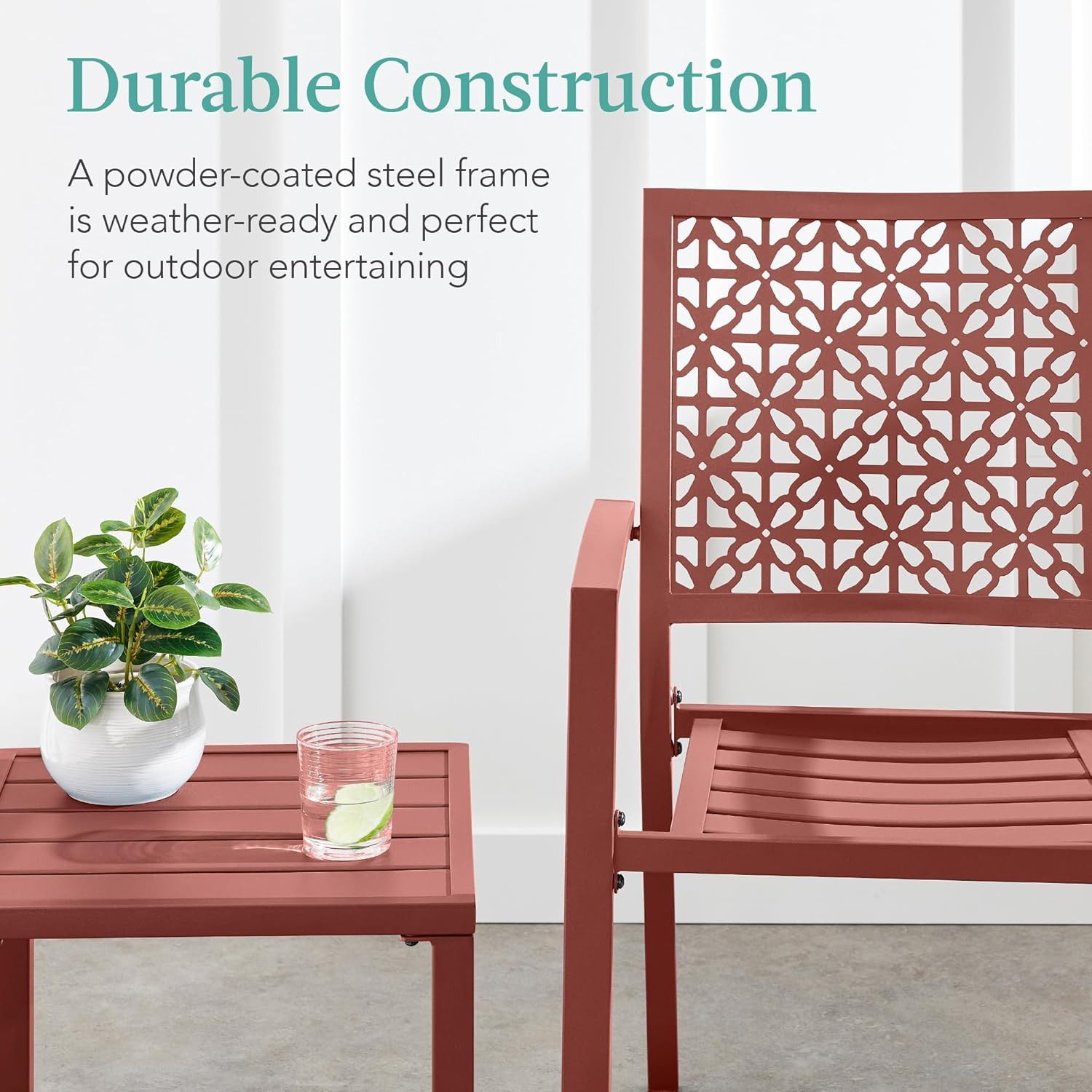 Modern 3-Piece Stackable Bistro Set for Porch & Garden – Terra Cotta