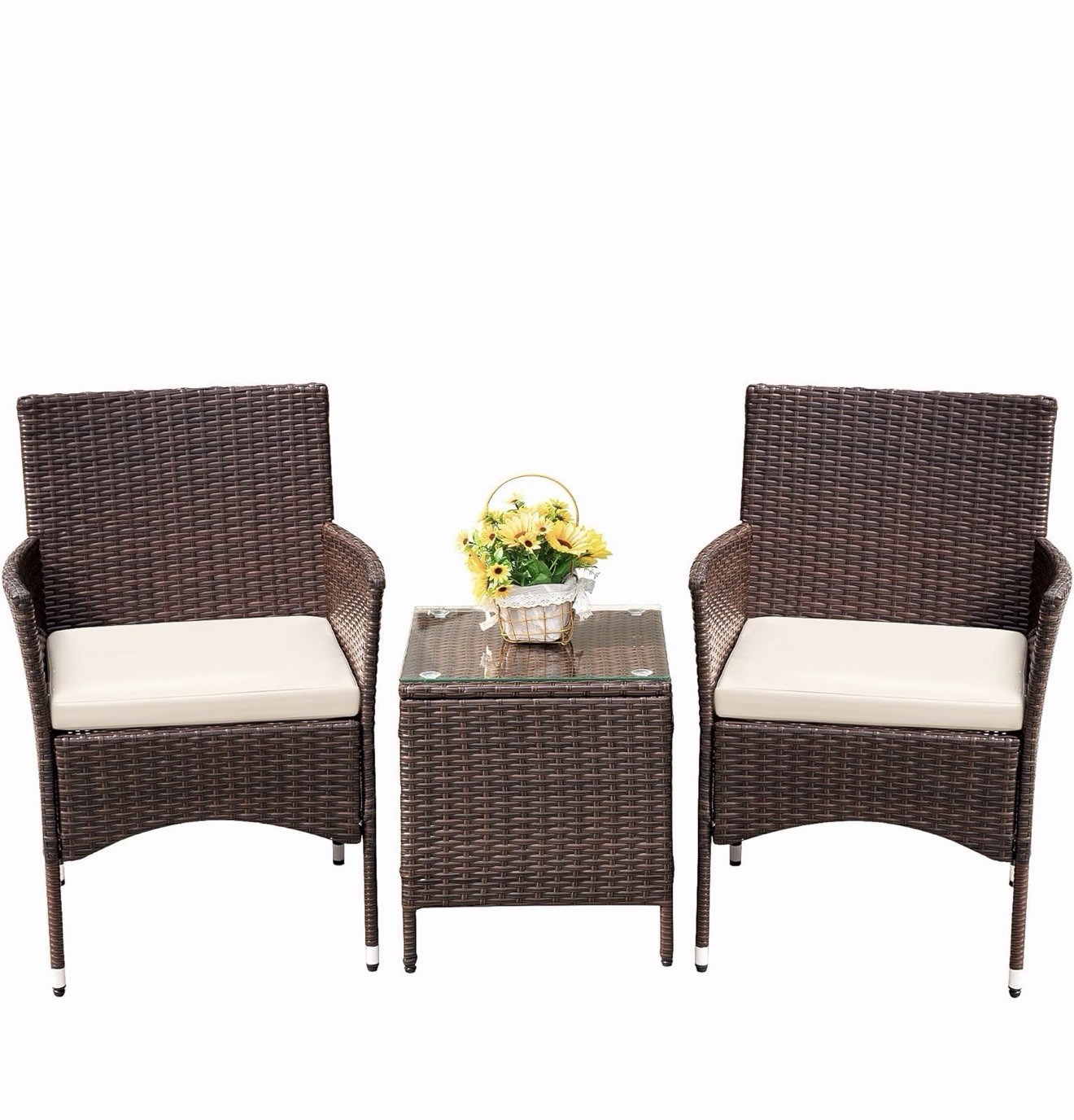 Chairs with Table Outdoor Garden Furniture Sets (Brown/Beige) 3-Piece Set