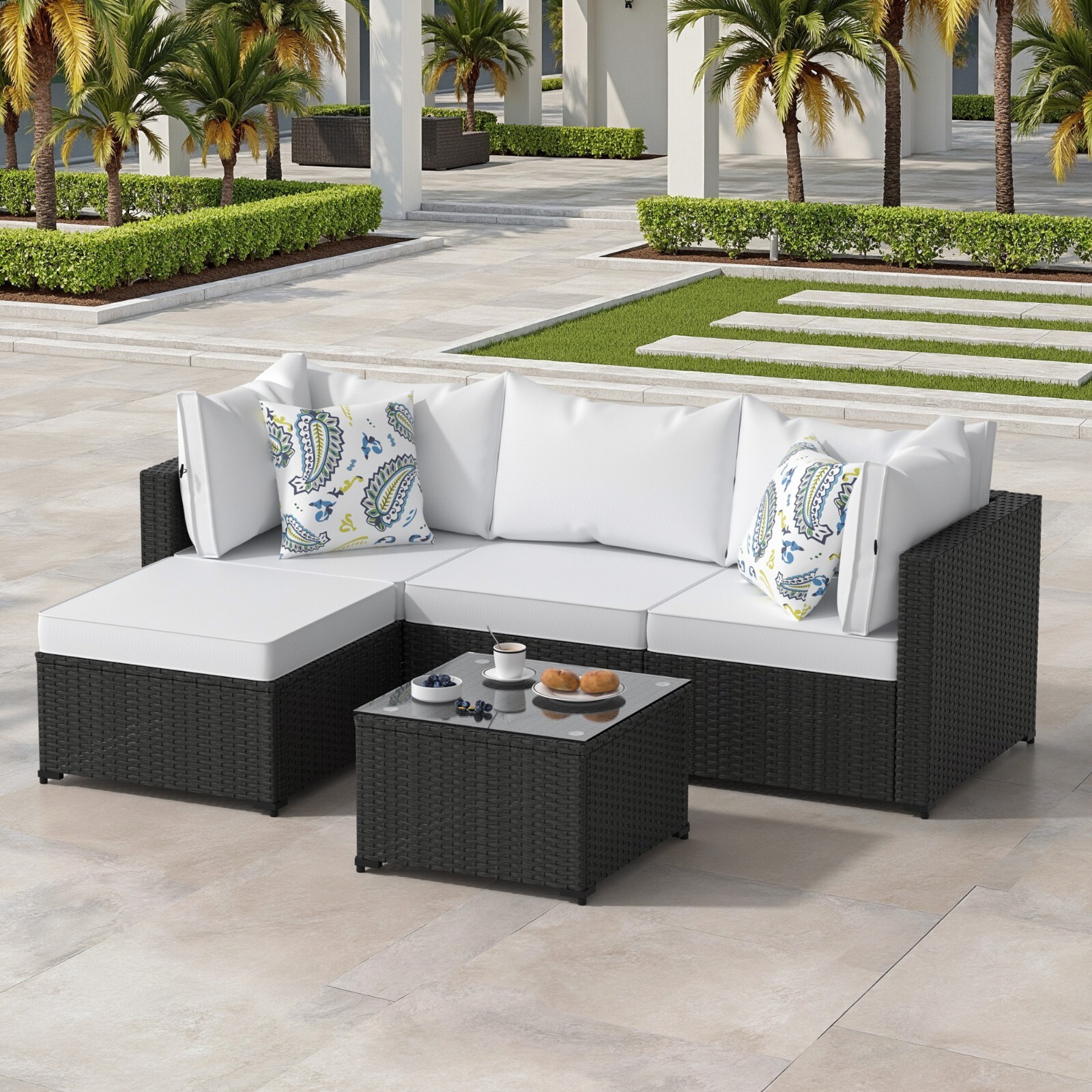 5 Piece Patio Furniture Sets All Weather PE Wicker Patio Sofa for Poolside