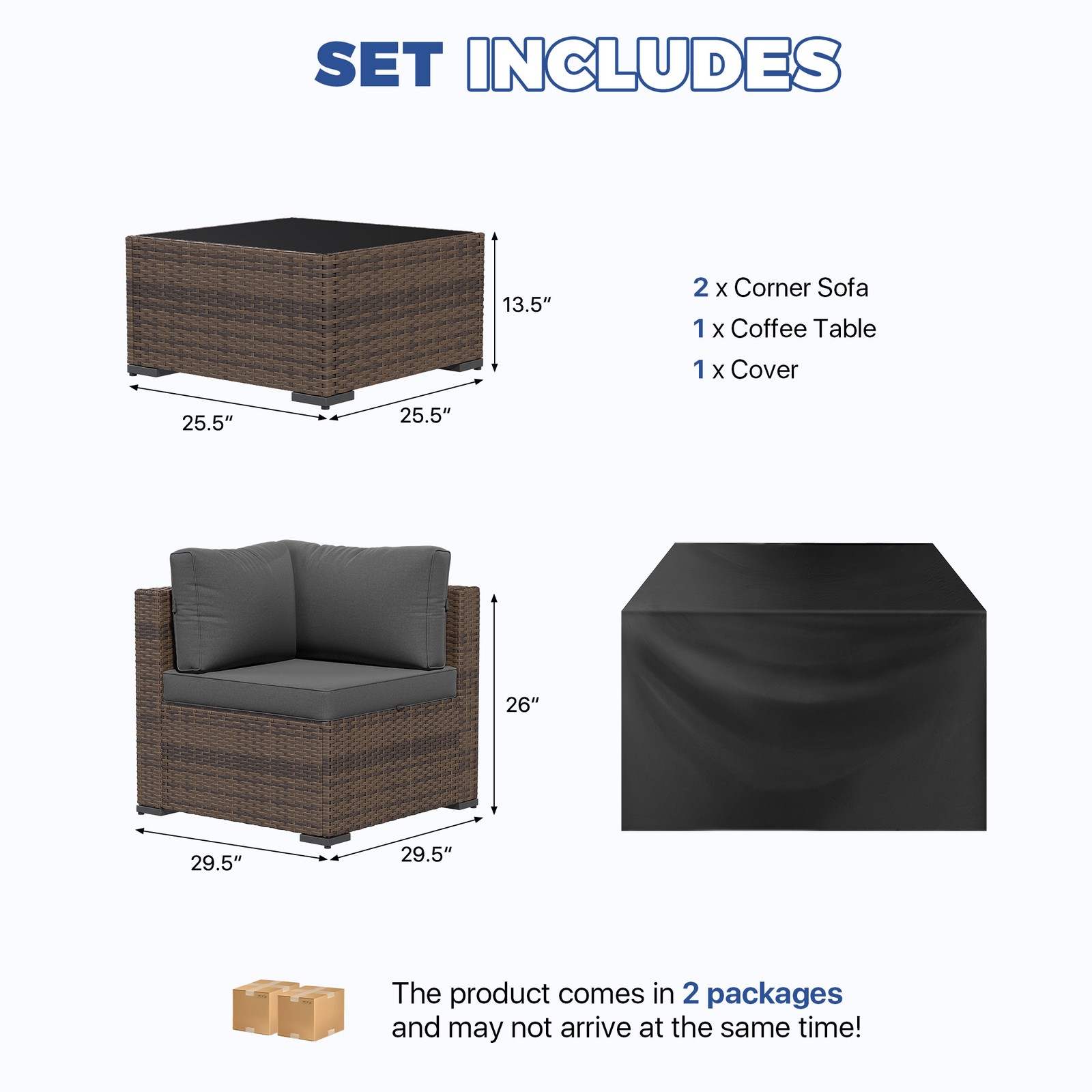 3 / 4pcs Outdoor Patio Furniture Set Table Wicker Rattan Sectional Sofa Cushions