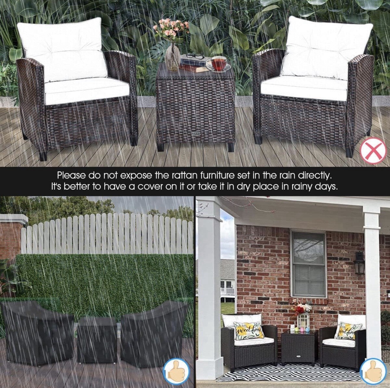 3 Piece Wicker Patio Set