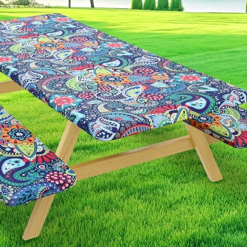Picnic Table Cover with Bench Covers, 72″ x 30″ (Rectangular) Blue & Orange
