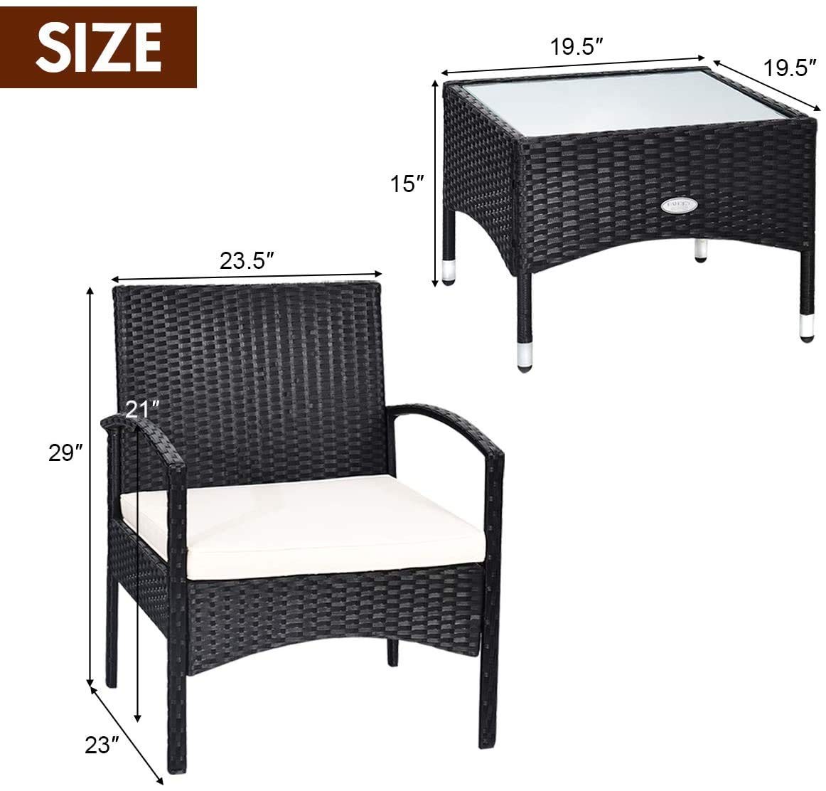 LDAILY 3 Pieces Outdoor Furniture Set, 3 PCS Patio Wicker Rattan Rattan Chair…