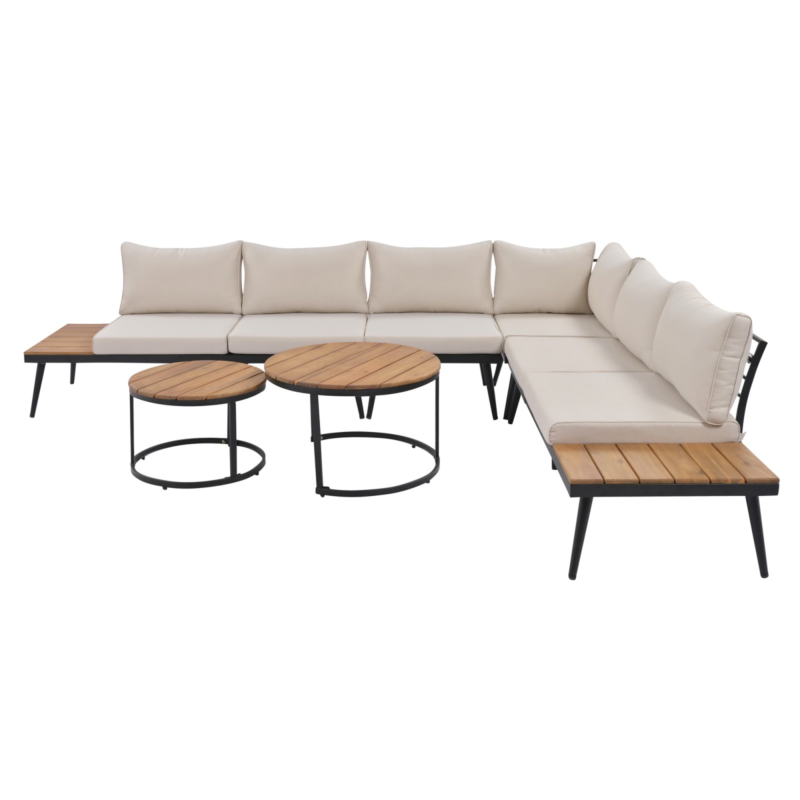 6-Piece Outdoor Sectional Sofa Set with Nesting Coffee Tables & Cushions