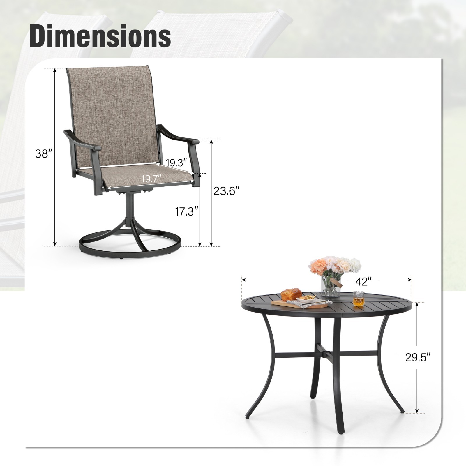5 Piece Patio Swivel Dining Set Outdoor Table Chairs Set with Round Metal Table