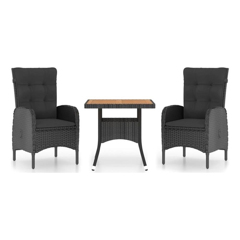 Bowery Hill Garden Dining Set in Black Poly Rattan/Steel/Acacia Wood/Polyester