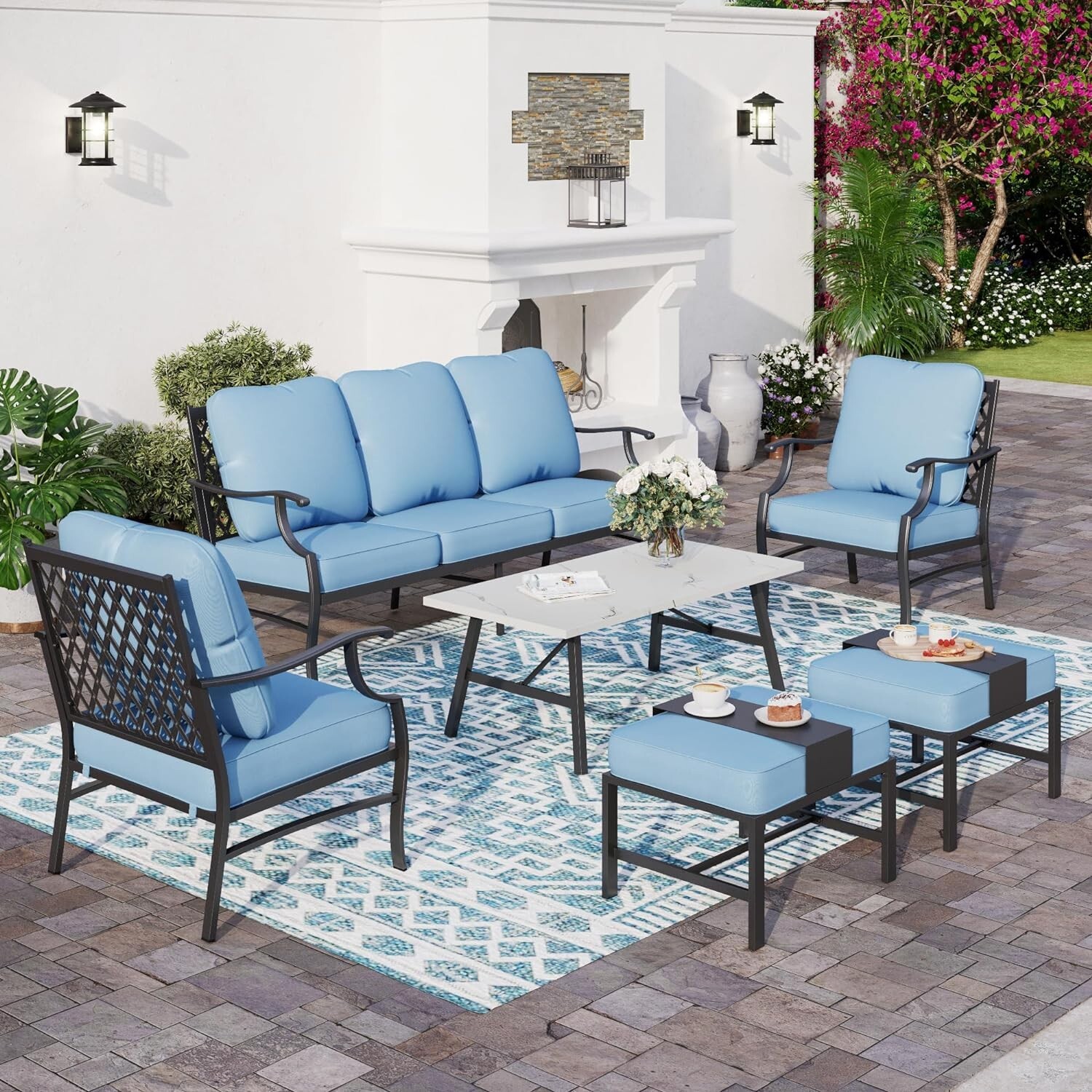 6 Piece Metal Outdoor Furniture Set Patio Conversation Sets for Deck Backyard