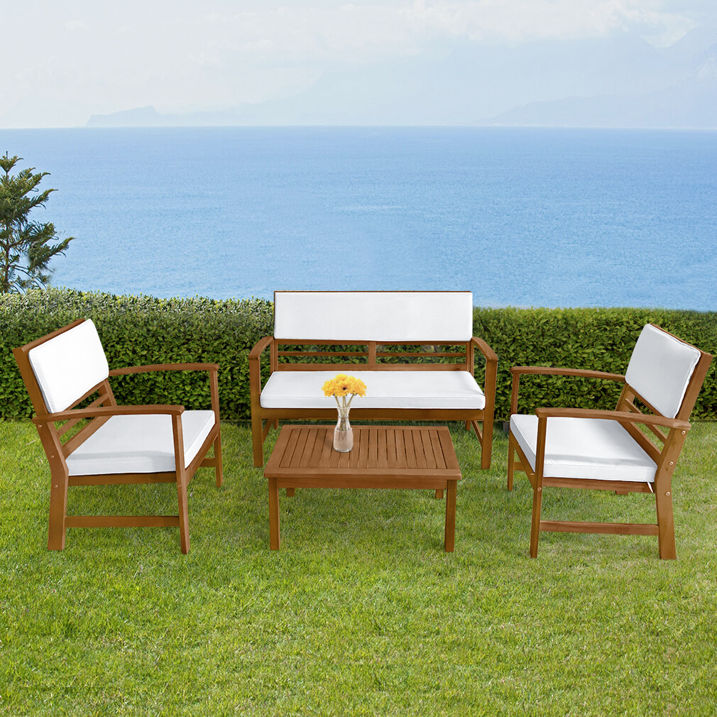 Patio Sofa Set Outdoor Chat Set Patio Conversation Set 4-Piece Acacia Wood